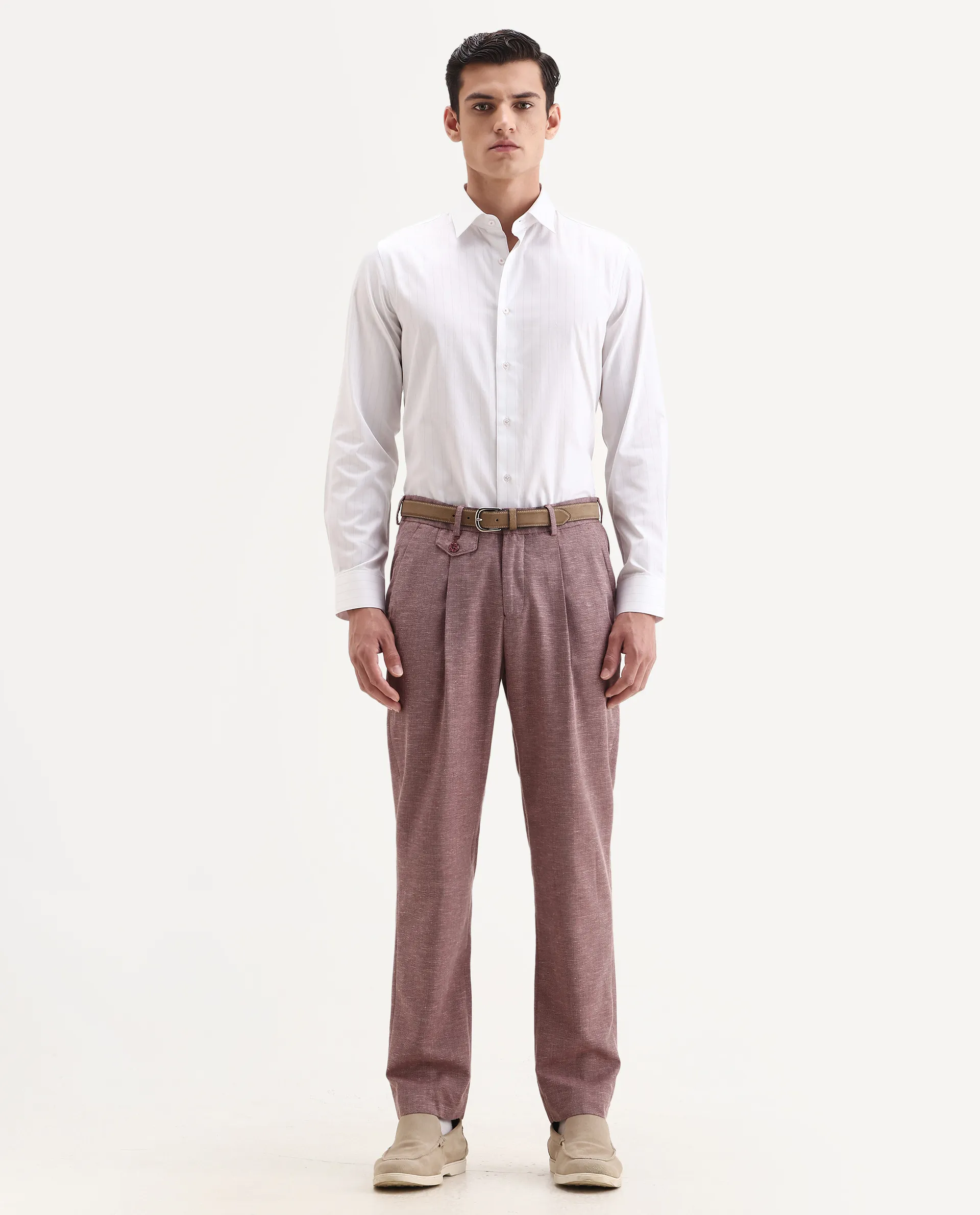 Rare Rabbit Men's Glin Purple Cotton Fabric Collared Neck Regular Fit Striped Shirt - Image 2