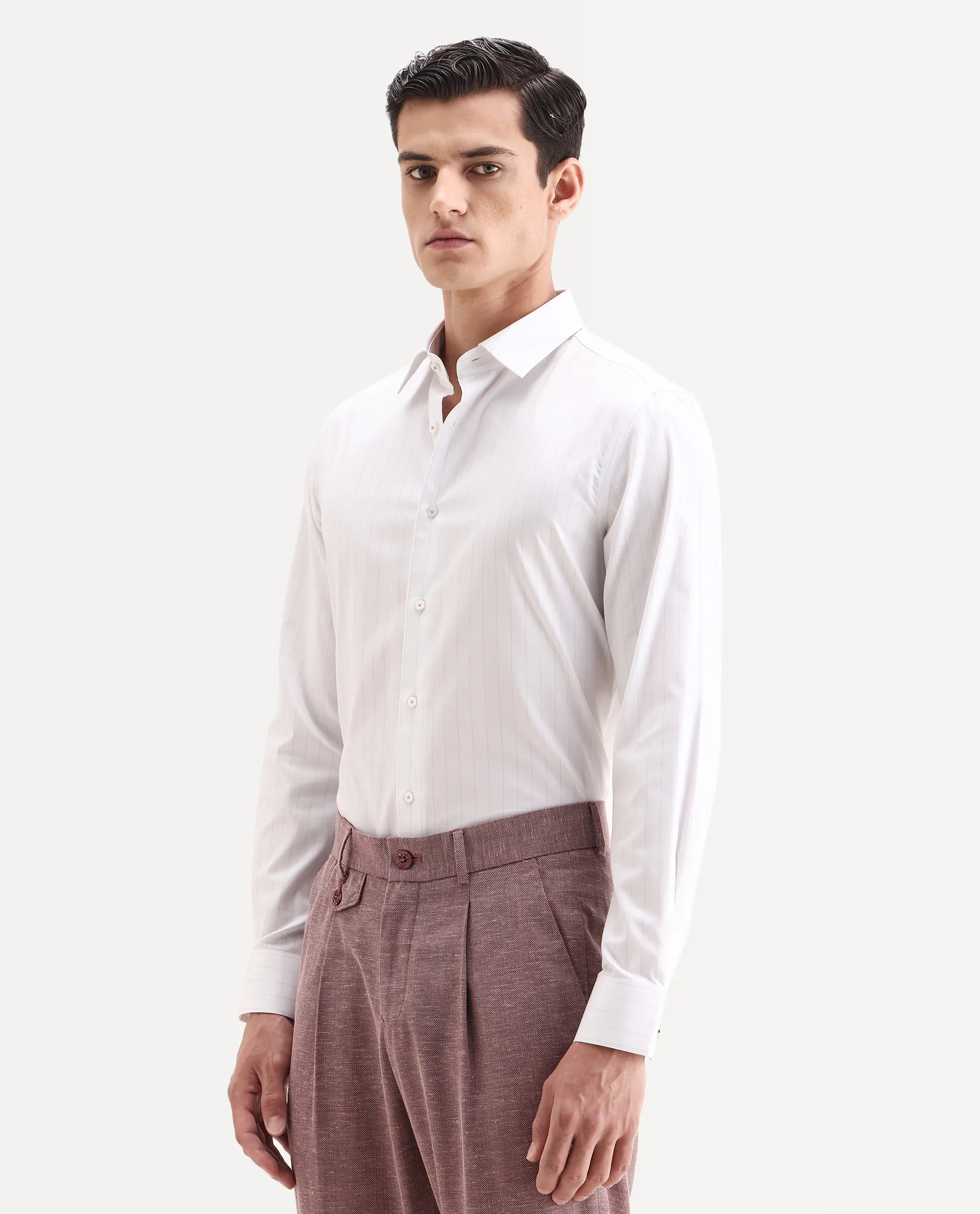 Rare Rabbit Men's Glin Purple Cotton Fabric Collared Neck Regular Fit Striped Shirt - Image 5