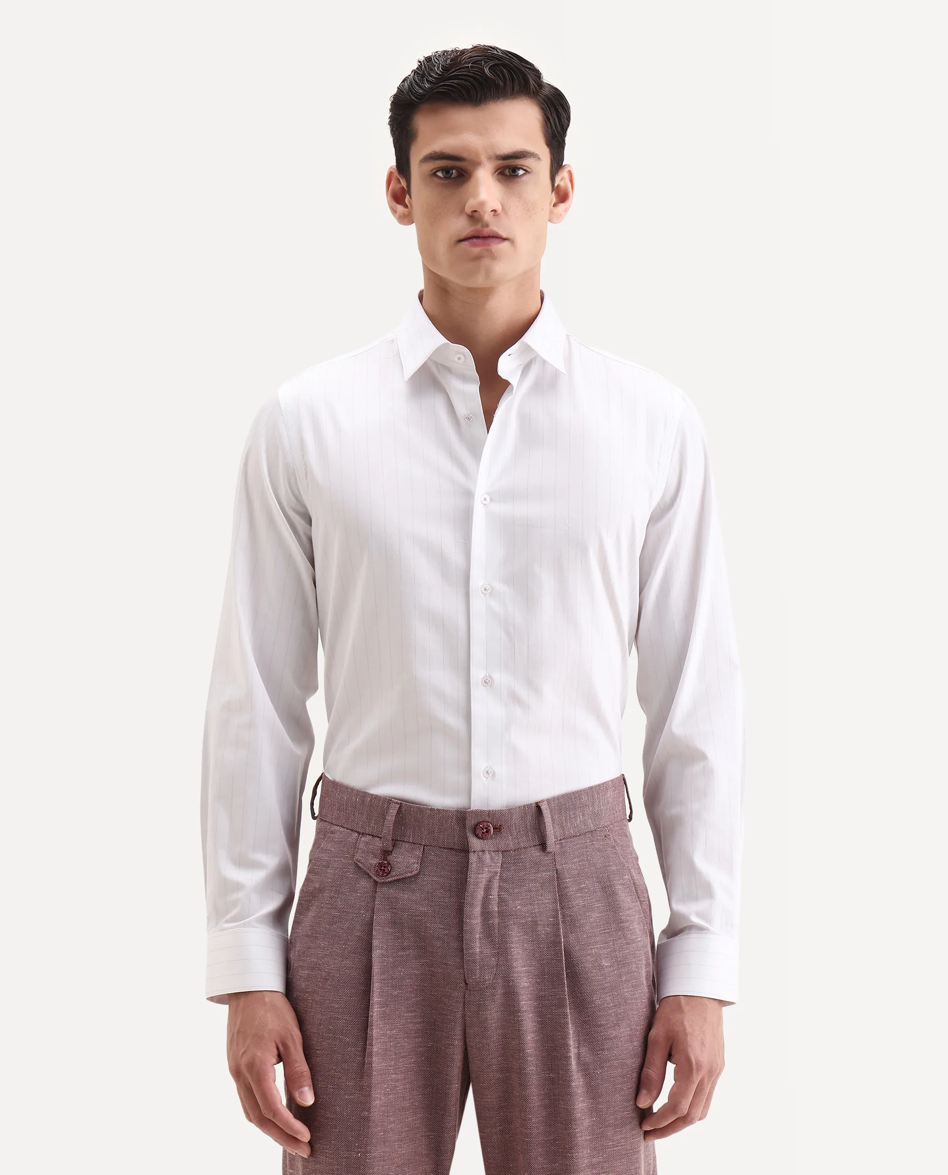 Rare Rabbit Men's Glin Purple Cotton Fabric Collared Neck Regular Fit Striped Shirt - Image 6