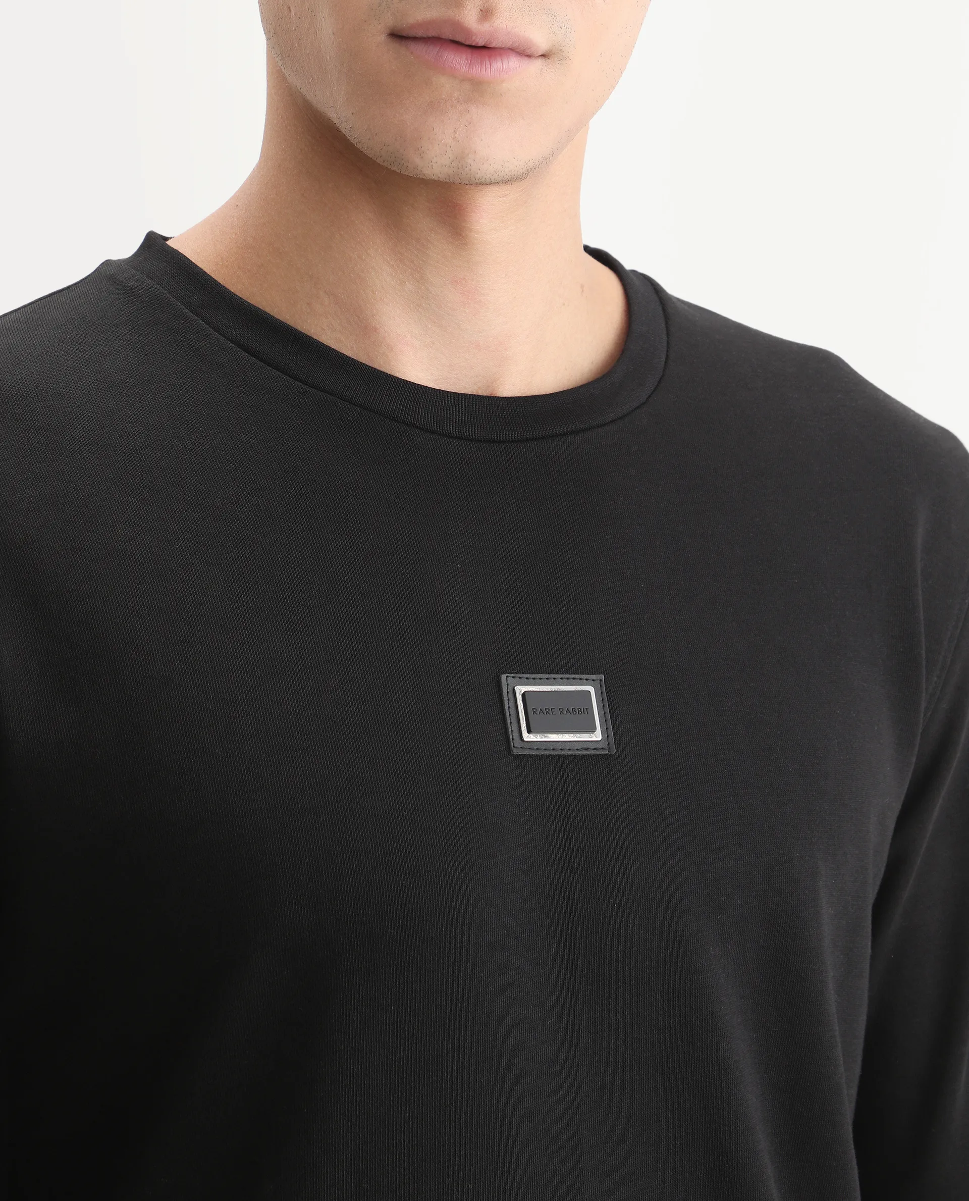 Rare Rabbit Men's Glitch Black Cotton Plain Regular Fit Full Sleeve Crew Neck Sweatshirt - Image 4