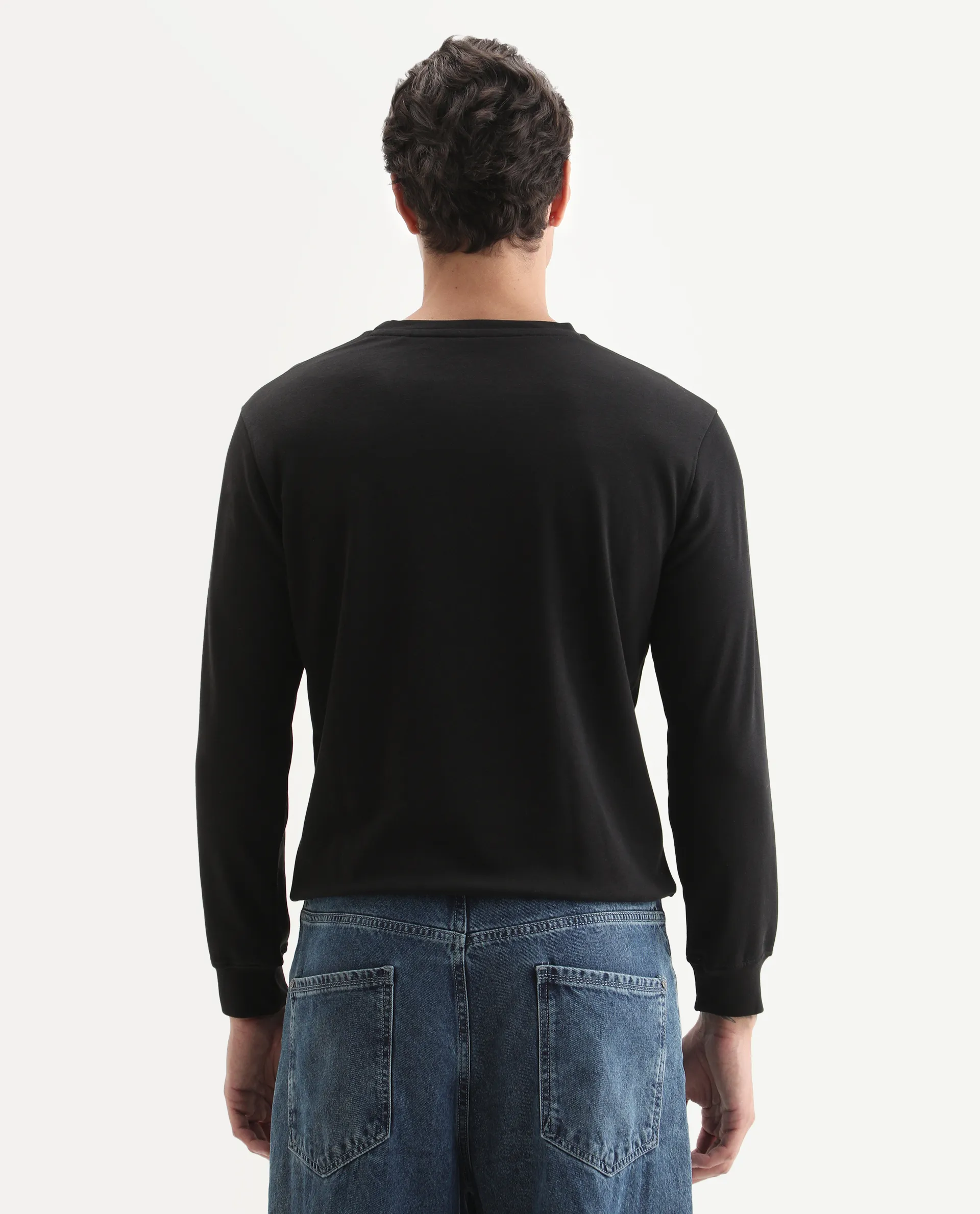 Rare Rabbit Men's Glitch Black Cotton Plain Regular Fit Full Sleeve Crew Neck Sweatshirt - Image 7