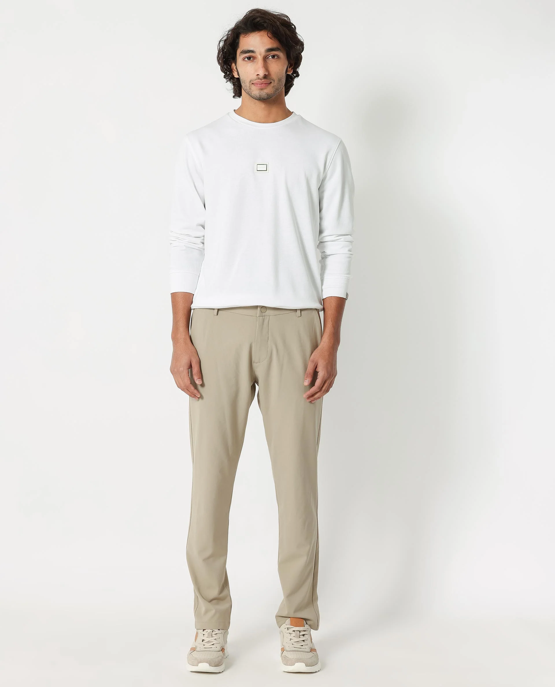 Rare Rabbit Men's Glitch White Cotton Plain Regular Fit Full Sleeve Crew Neck Sweatshirt - Image 3