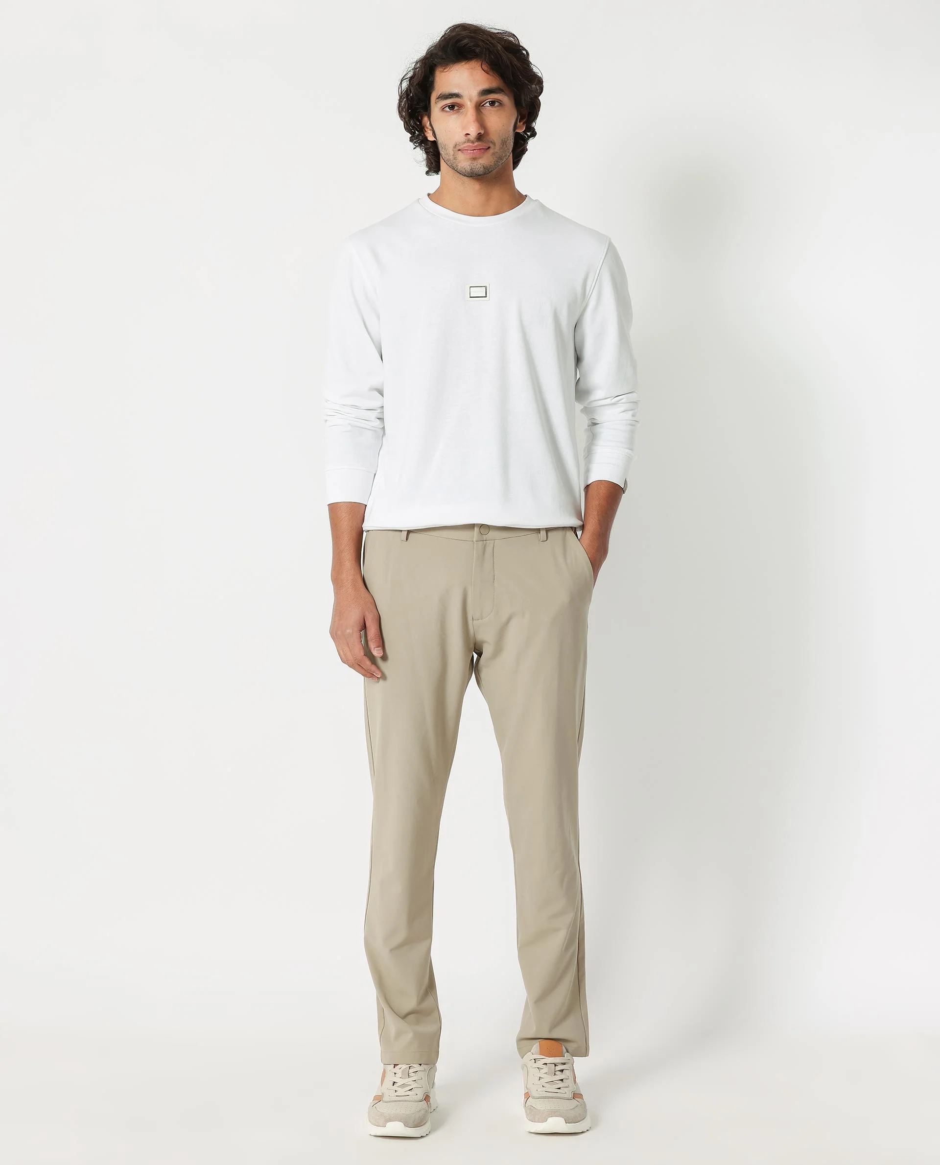 Rare Rabbit Men's Glitch White Cotton Plain Regular Fit Full Sleeve Crew Neck Sweatshirt - Image 5