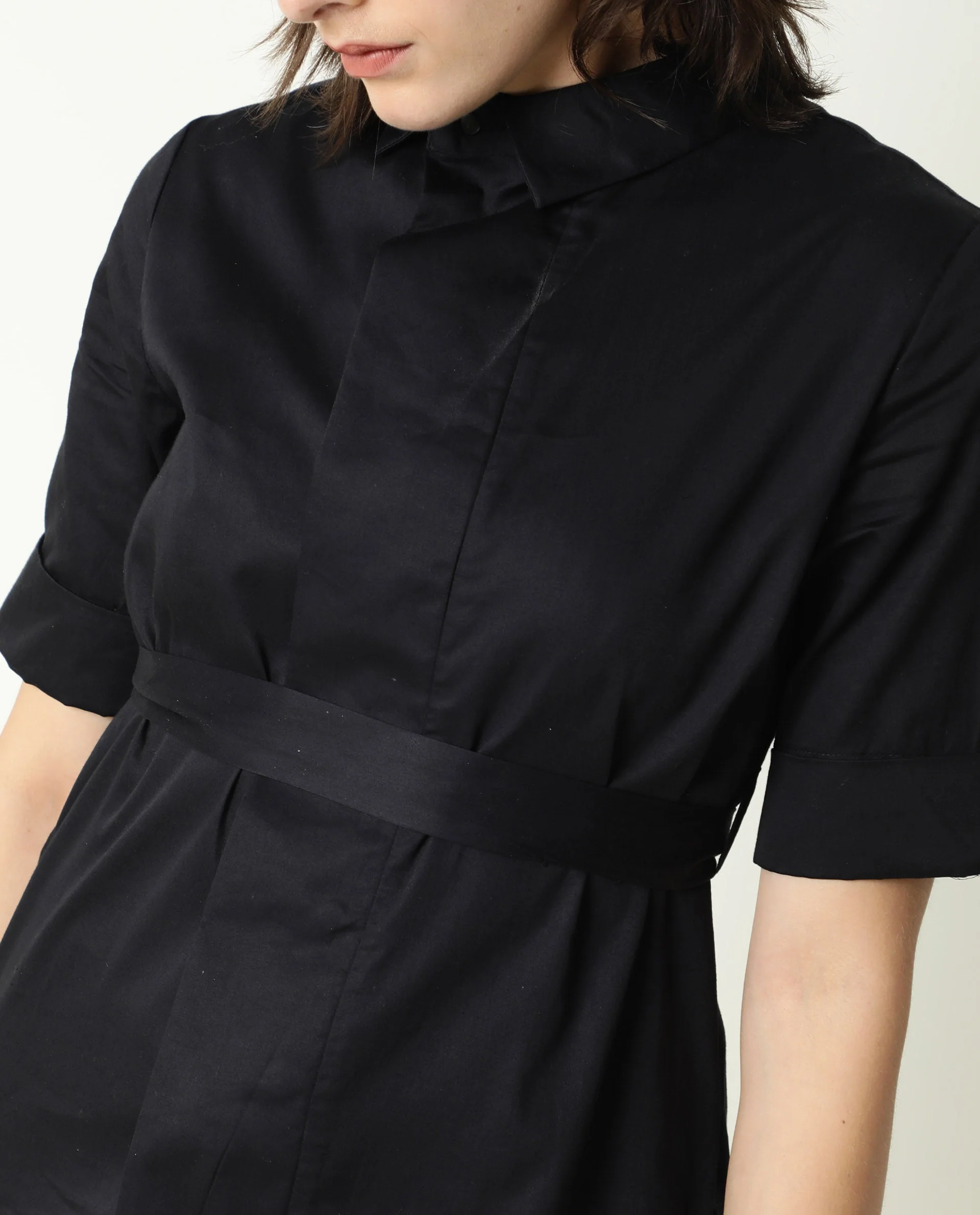 Rareism Women's Glitter Black Spread Collar Plain Knee Length Relaxed Fit Top - Image 3
