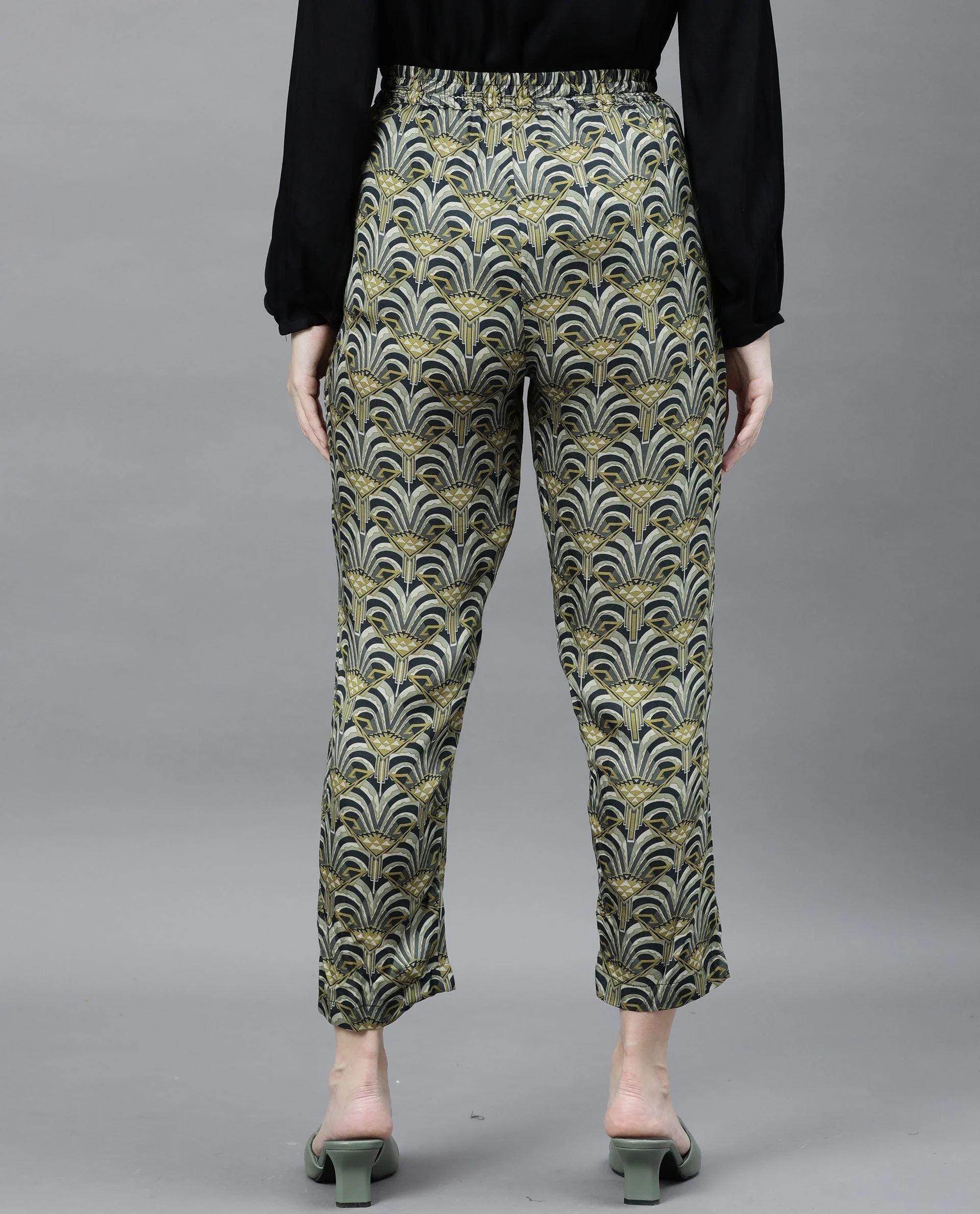 Rareism Women's Globe Green Modal Abstract Print Ankle Length Regular Fit Trouser - Image 3