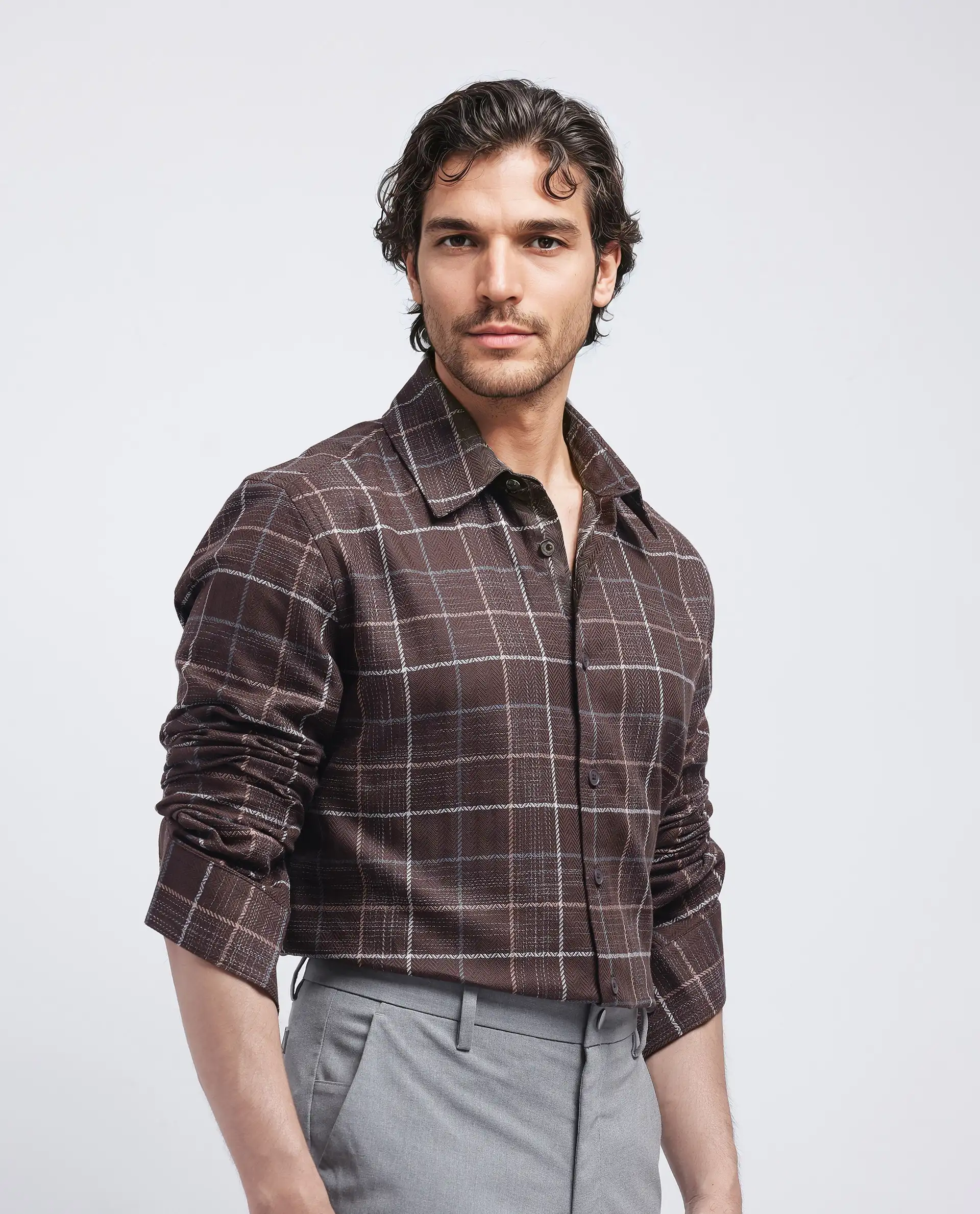 Rare Rabbit Men's Glofnik Dark Brown Cotton Checked Print Regular Fit Full Sleeve Collared Shirt - Image 7