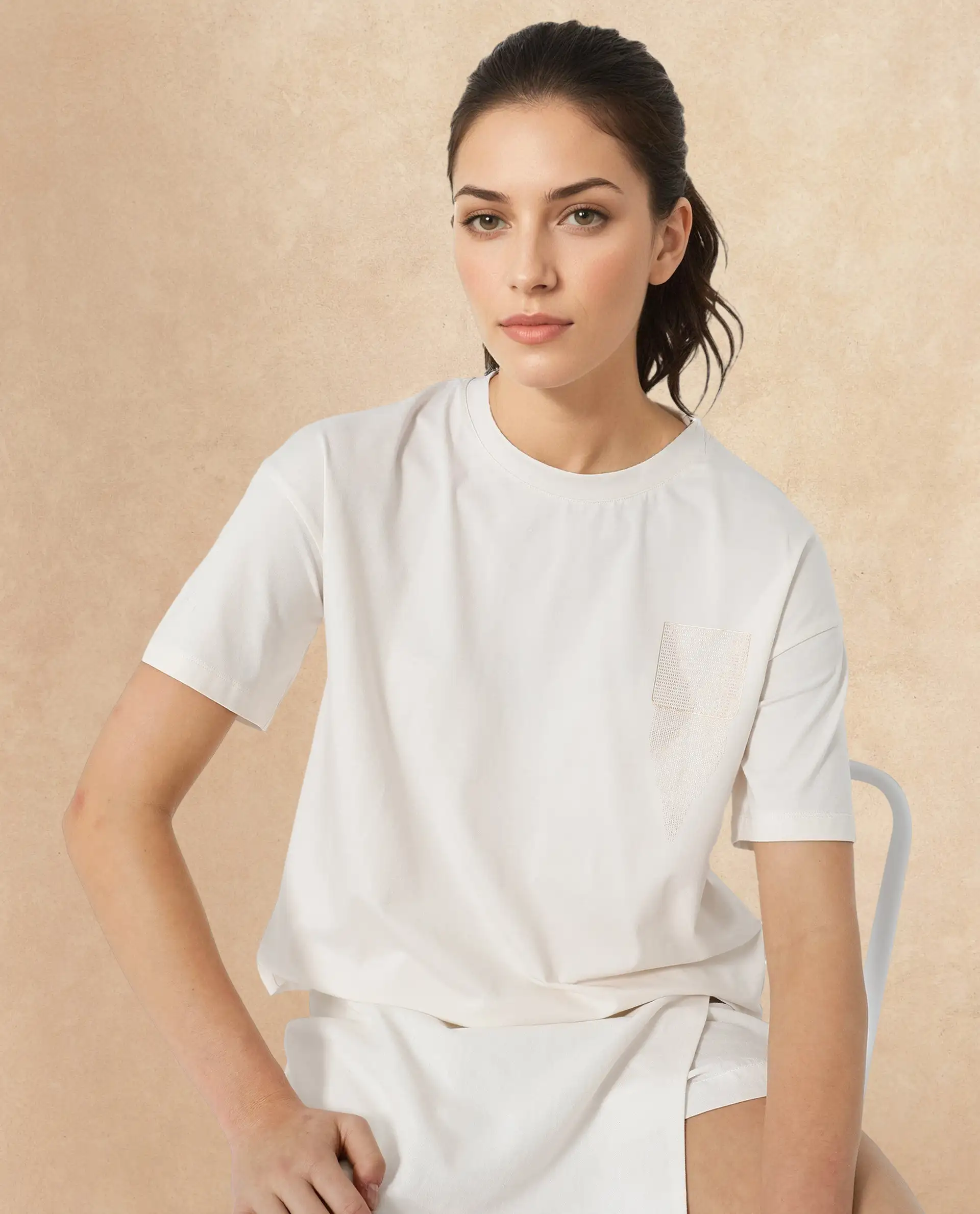 Rareism Women's Glondit Off White Cotton Blend Crew Neck Graphic Print Boxy Fit T-Shirt - Image 2