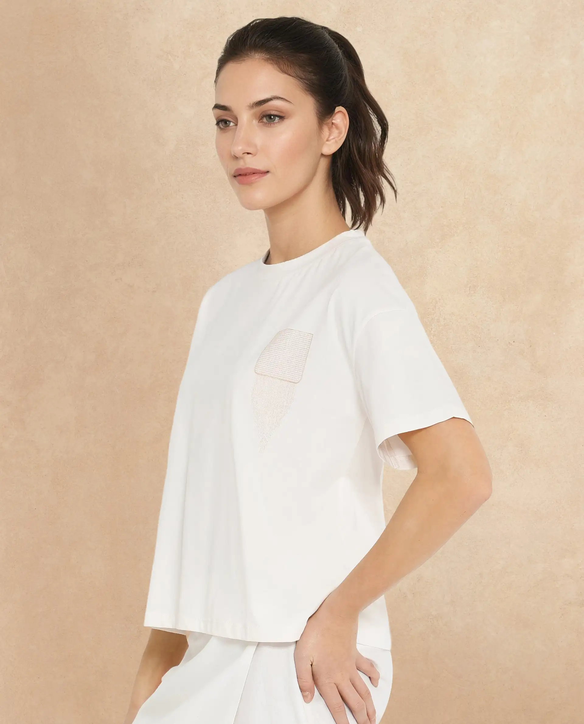 Rareism Women's Glondit Off White Cotton Blend Crew Neck Graphic Print Boxy Fit T-Shirt - Image 4