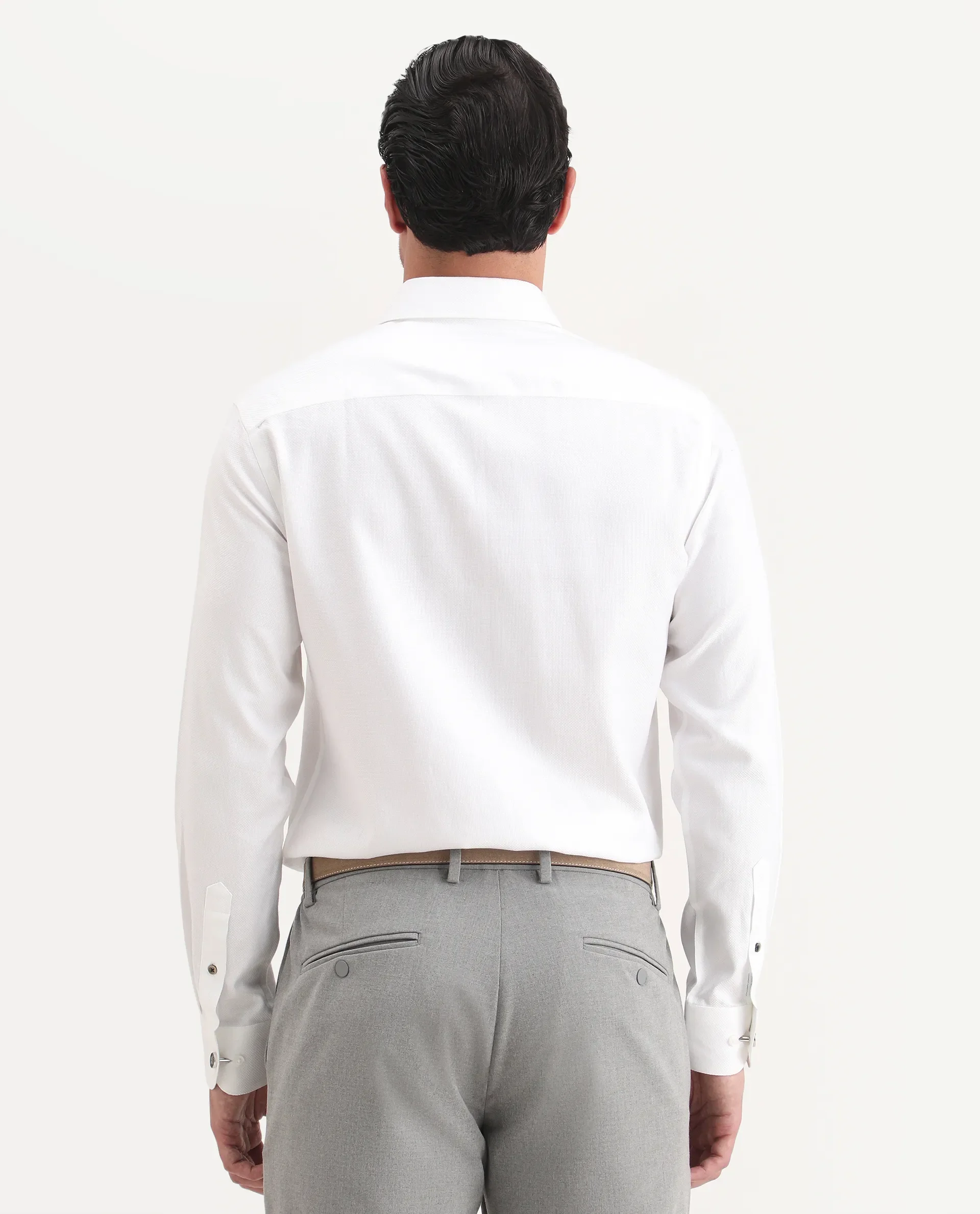 Rare Rabbit Men's Glyn White Cotton Fabric Full Sleeve Spread Collar Button Regular Plain Shirt - Image 8