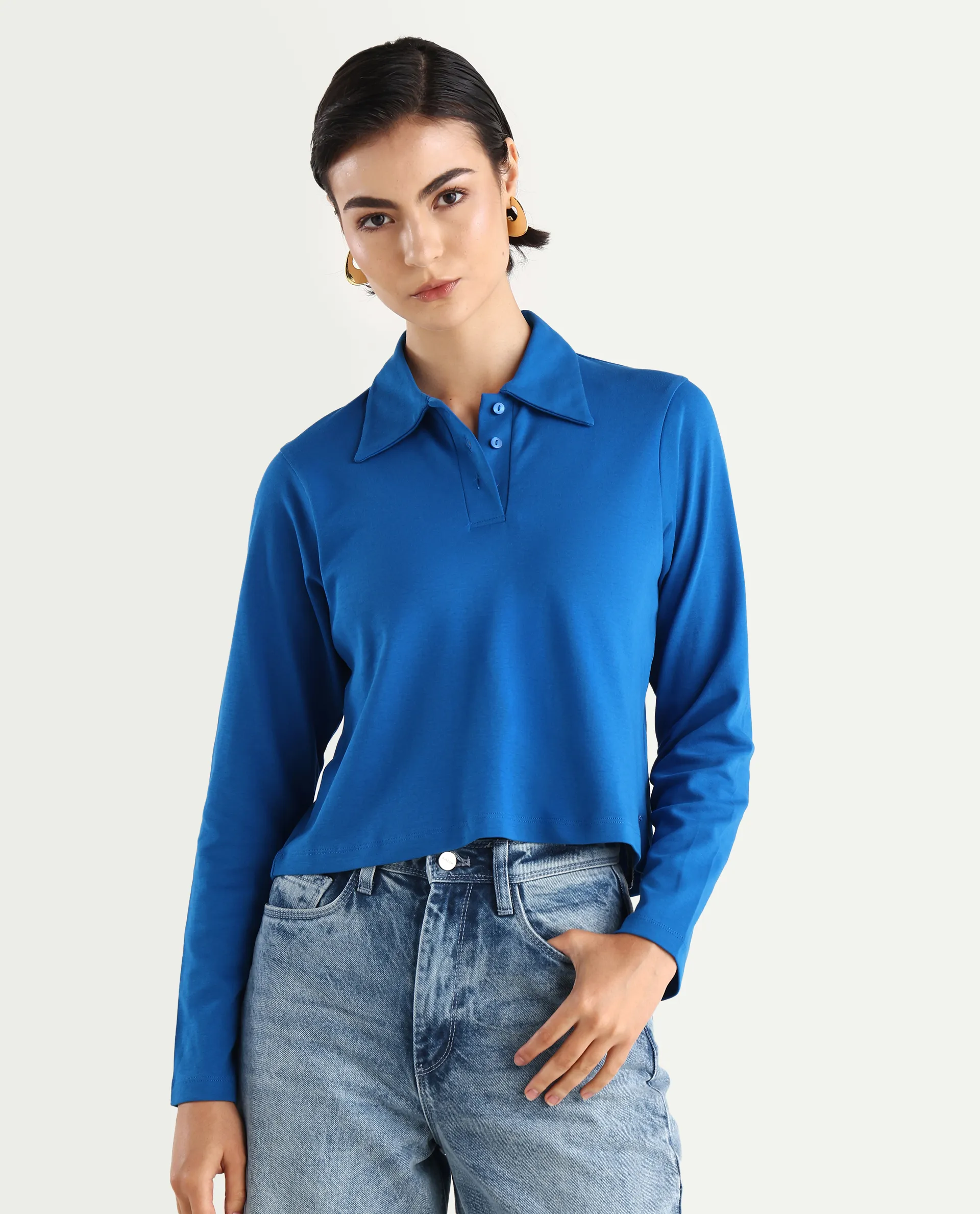 Rareism Women's Cotton Drop Collar Plain Regular Fit Top - Image 3