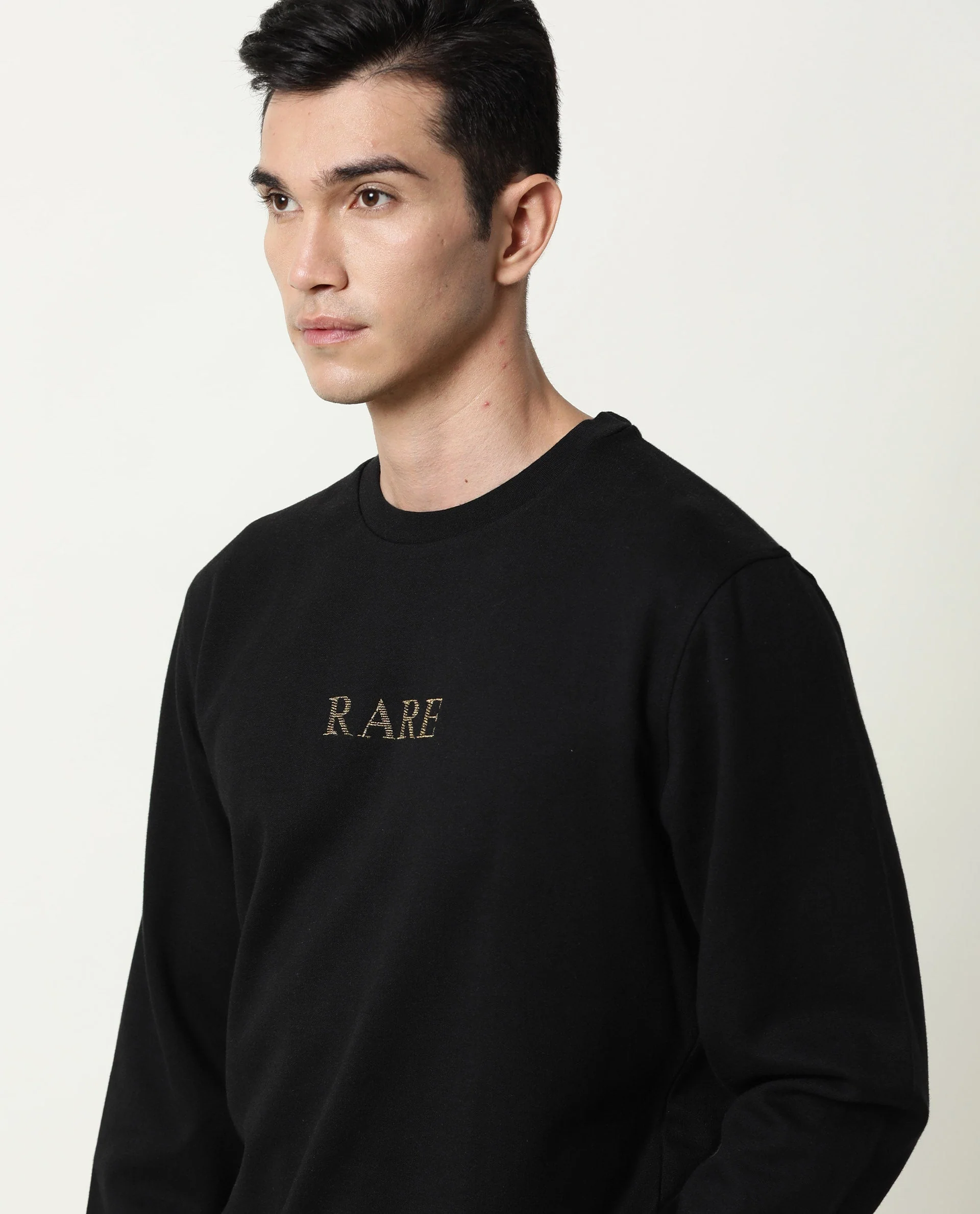 Rare Rabbit Men's Gold Black Plain Regular Fit Full Sleeve Crew Neck Sweatshirt - Image 5