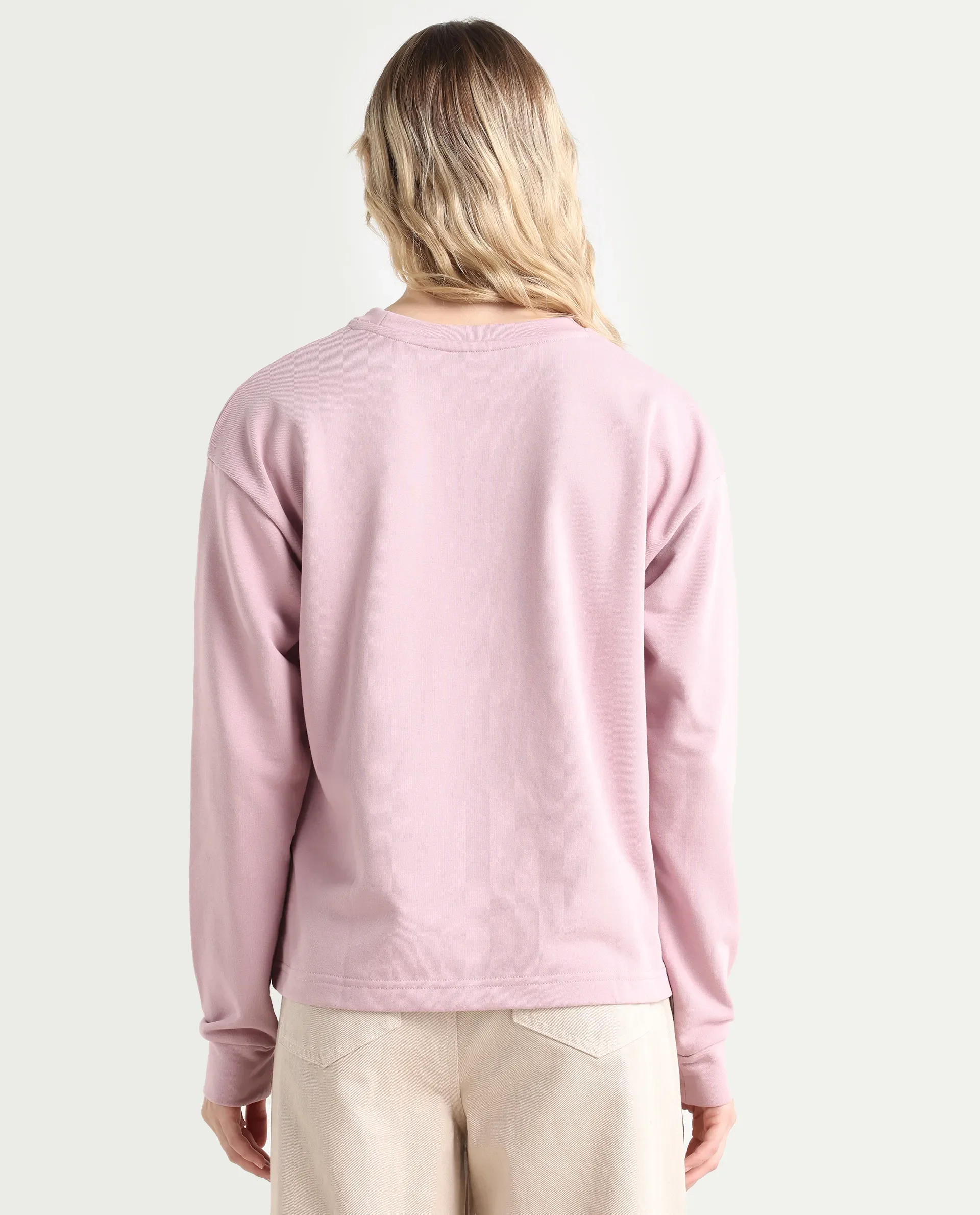 Rareism Women's Goldberg Dusky Pink Polyester Blend Crew Neck Embroidered Regular Fit Sweatshirt - Image 7