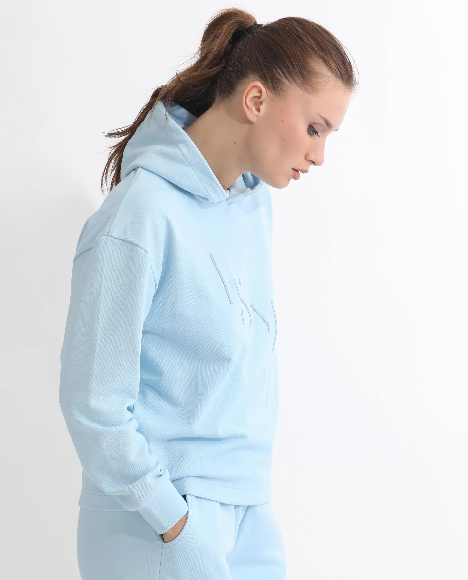 Rareism Women's Golder Light Blue Polyester Blend Hooded Embroidered Regular Fit Sweatshirt - Image 4