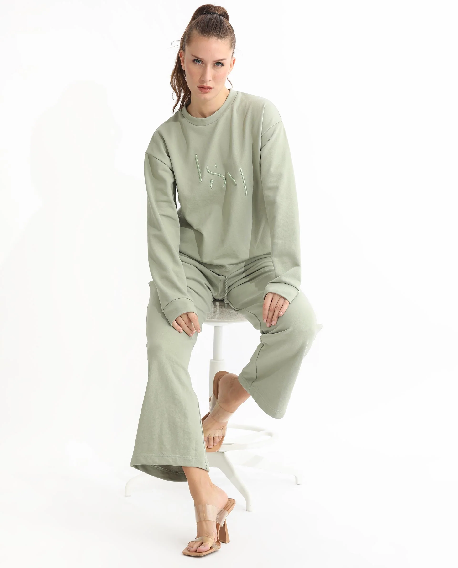 Rareism Women's Goldrage Dusky Green Polyester Blend Crew Neck Embroidered Regular Fit Sweatshirt - Image 10