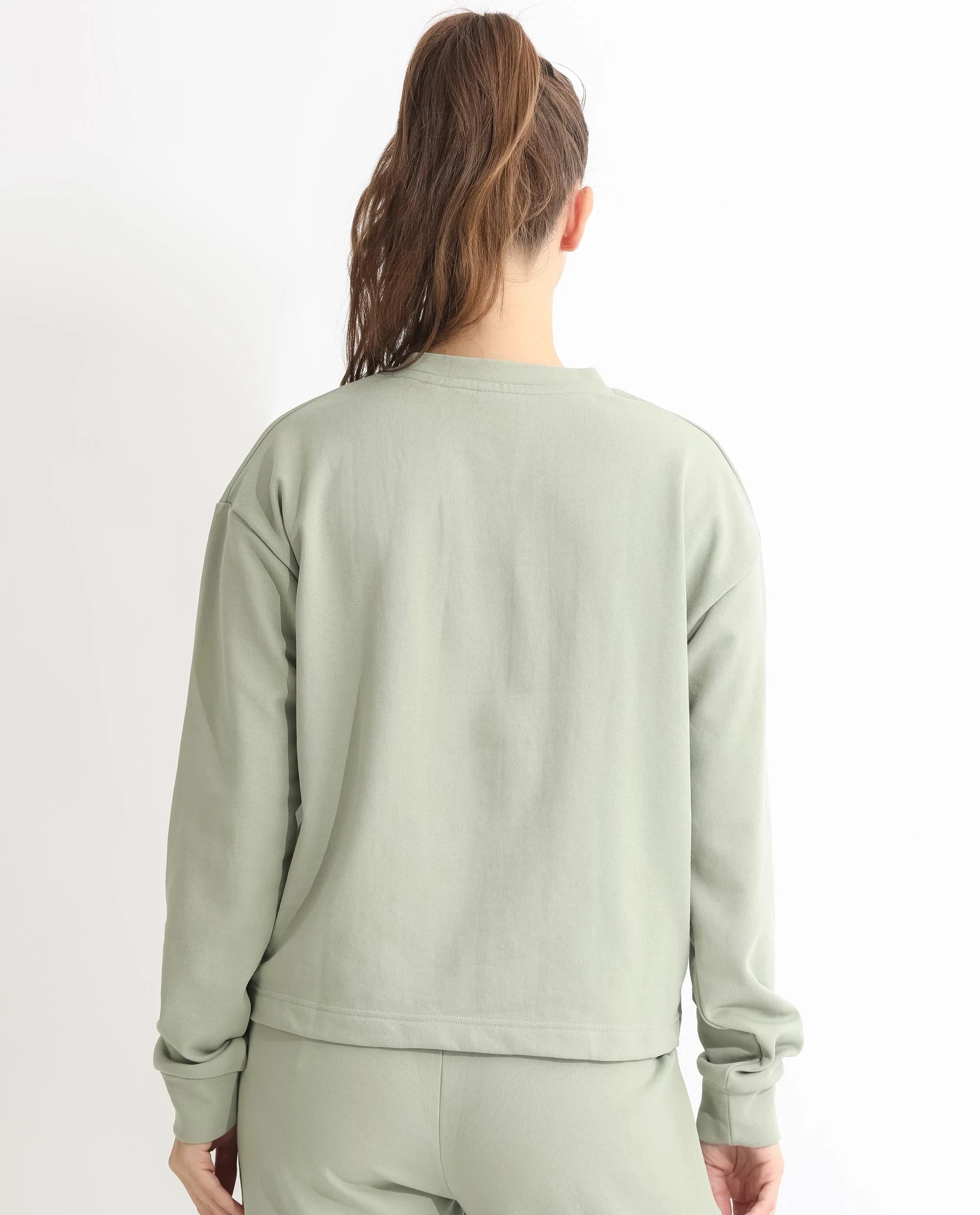 Rareism Women's Goldrage Dusky Green Polyester Blend Crew Neck Embroidered Regular Fit Sweatshirt - Image 9