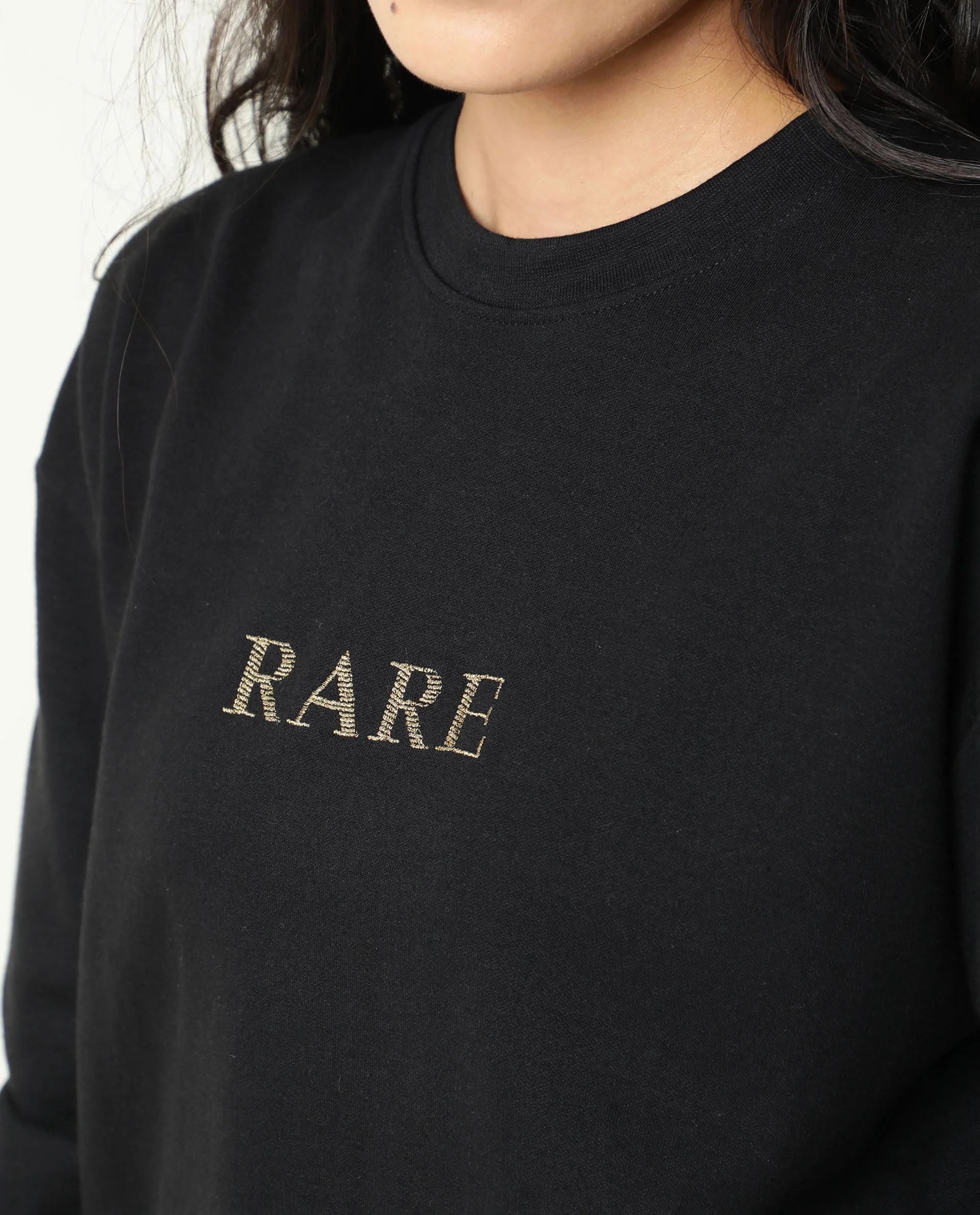 Rareism Womens Goldy Black Sweatshirt Crew Neck Full Sleeve Cotton Blend Fabric Relaxed Fit - Image 3