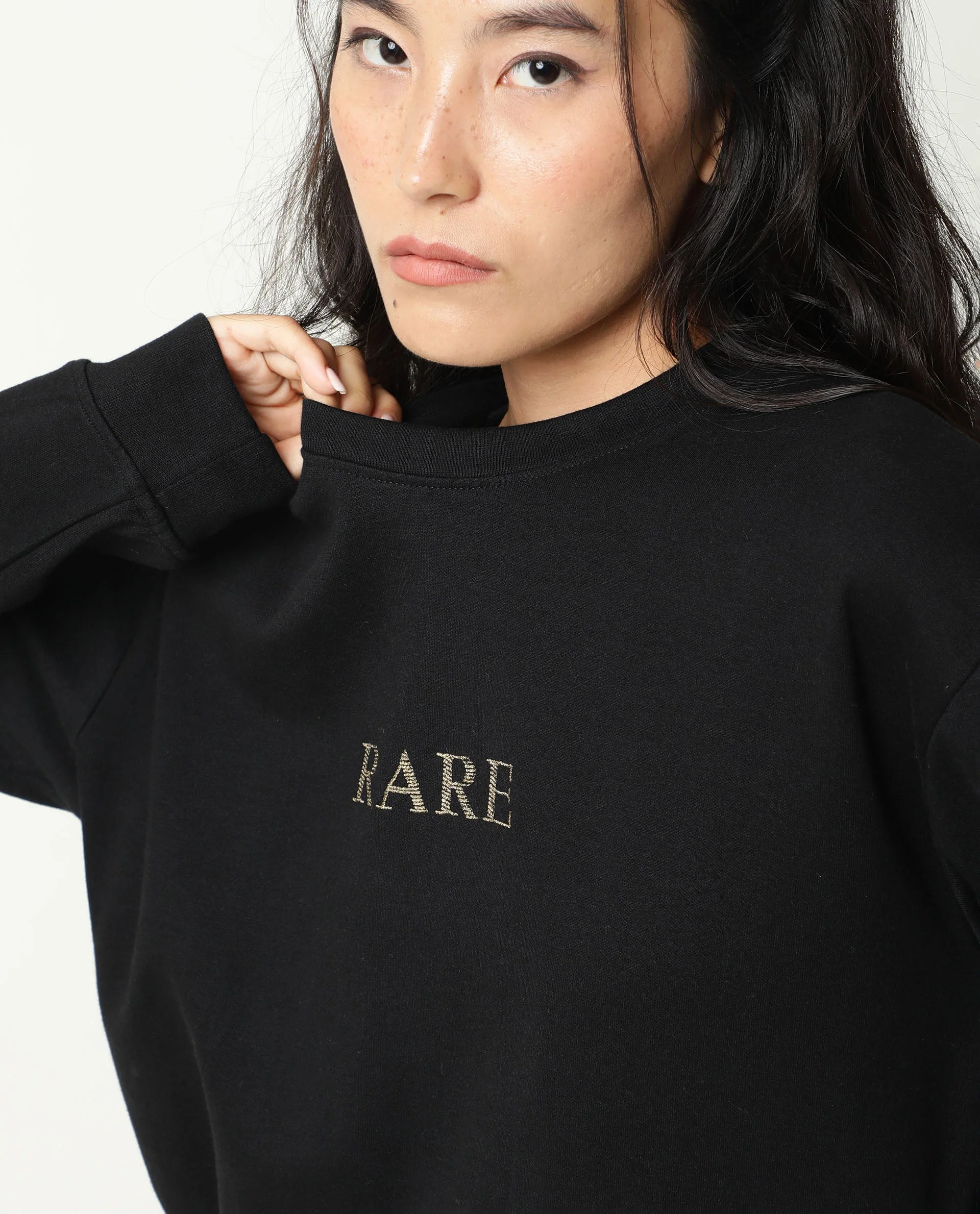 Rareism Womens Goldy Black Sweatshirt Crew Neck Full Sleeve Cotton Blend Fabric Relaxed Fit - Image 4