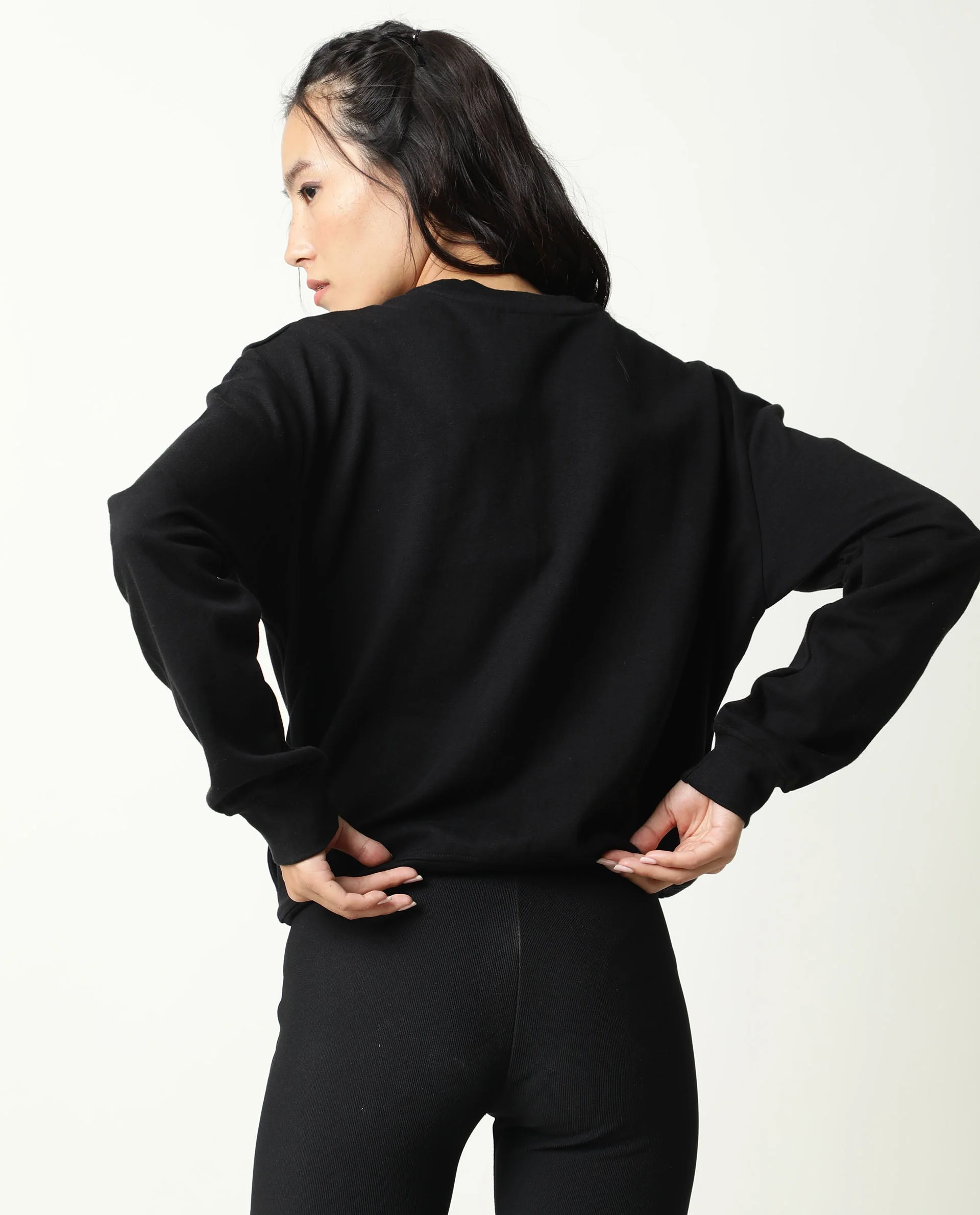 Rareism Womens Goldy Black Sweatshirt Crew Neck Full Sleeve Cotton Blend Fabric Relaxed Fit - Image 6
