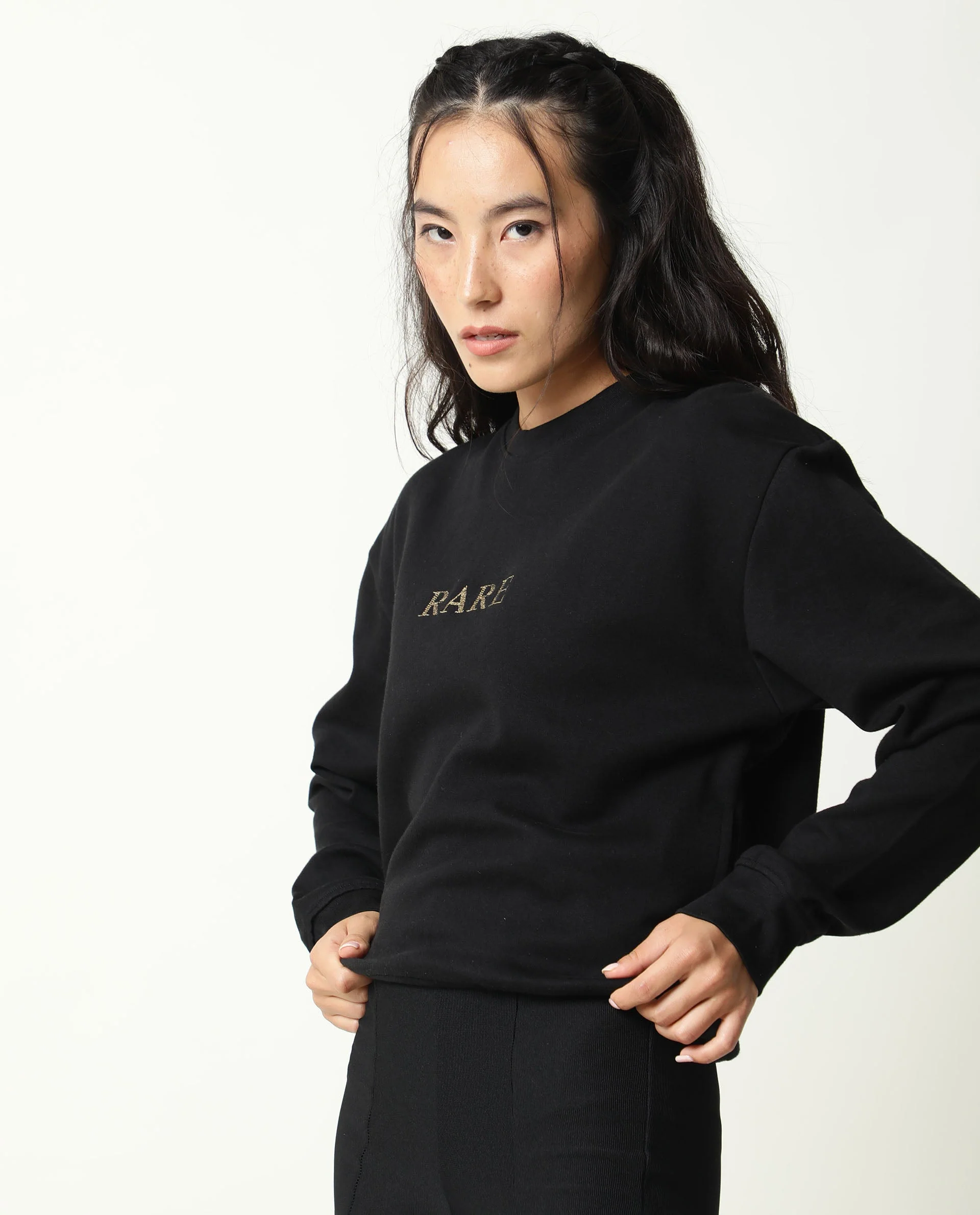 Rareism Womens Goldy Black Sweatshirt Crew Neck Full Sleeve Cotton Blend Fabric Relaxed Fit - Image 7