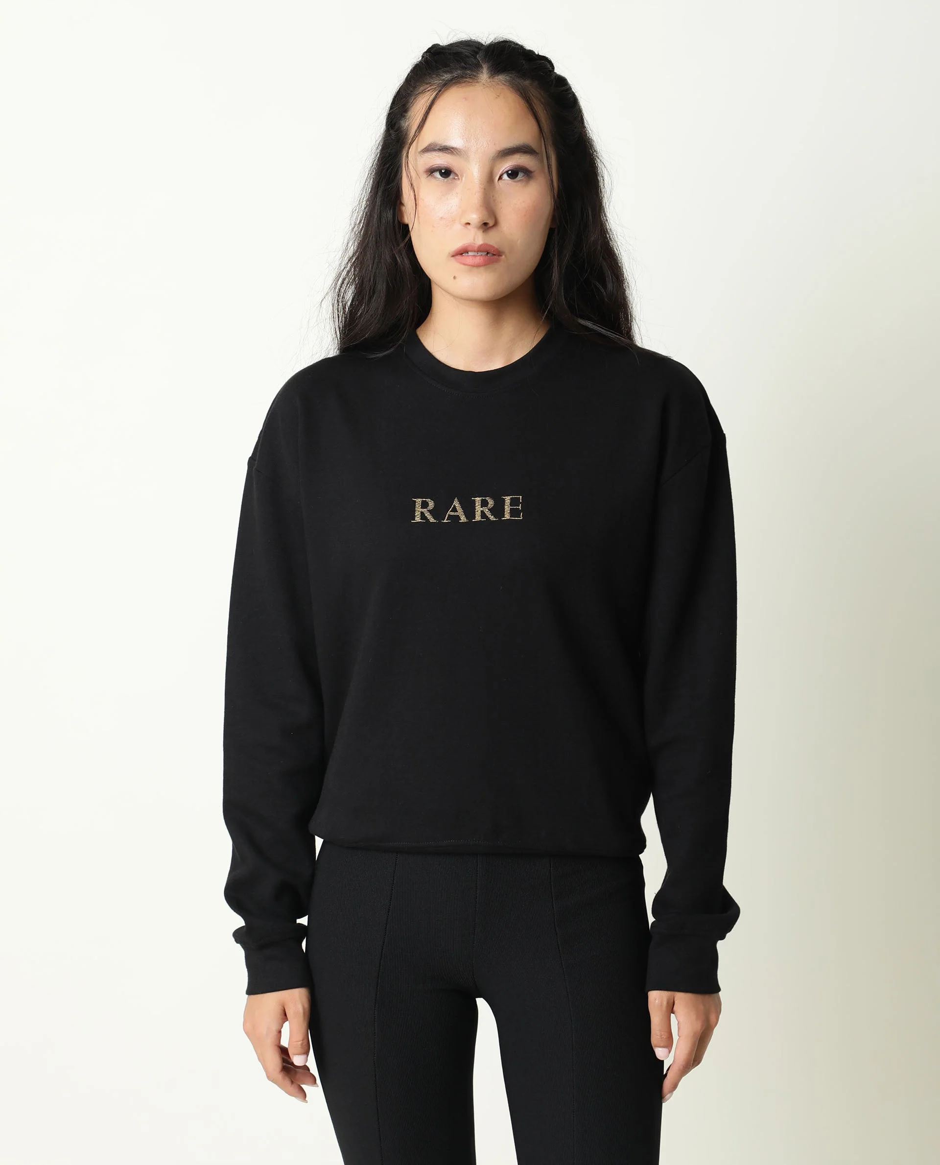 Rareism Womens Goldy Black Sweatshirt Crew Neck Full Sleeve Cotton Blend Fabric Relaxed Fit - Image 8