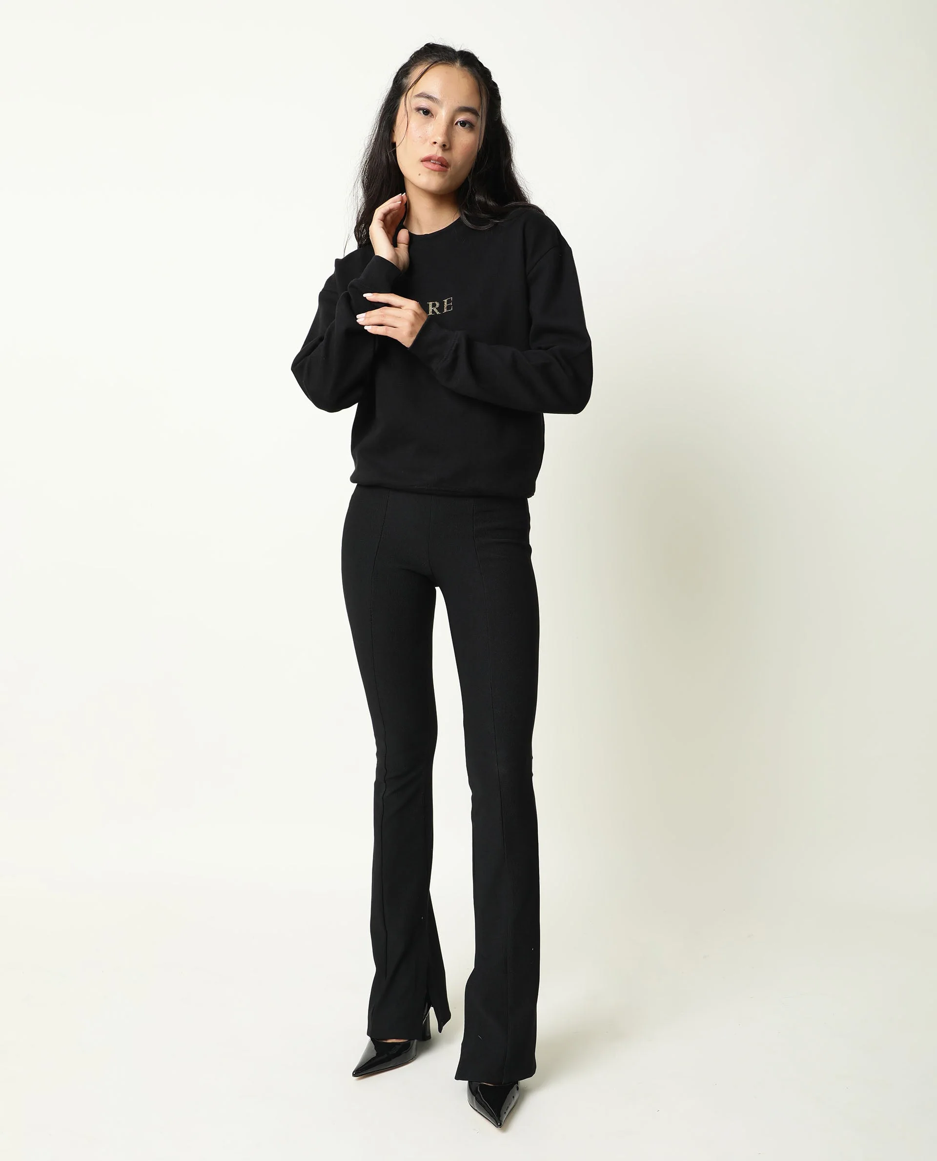 Rareism Womens Goldy Black Sweatshirt Crew Neck Full Sleeve Cotton Blend Fabric Relaxed Fit - Image 9