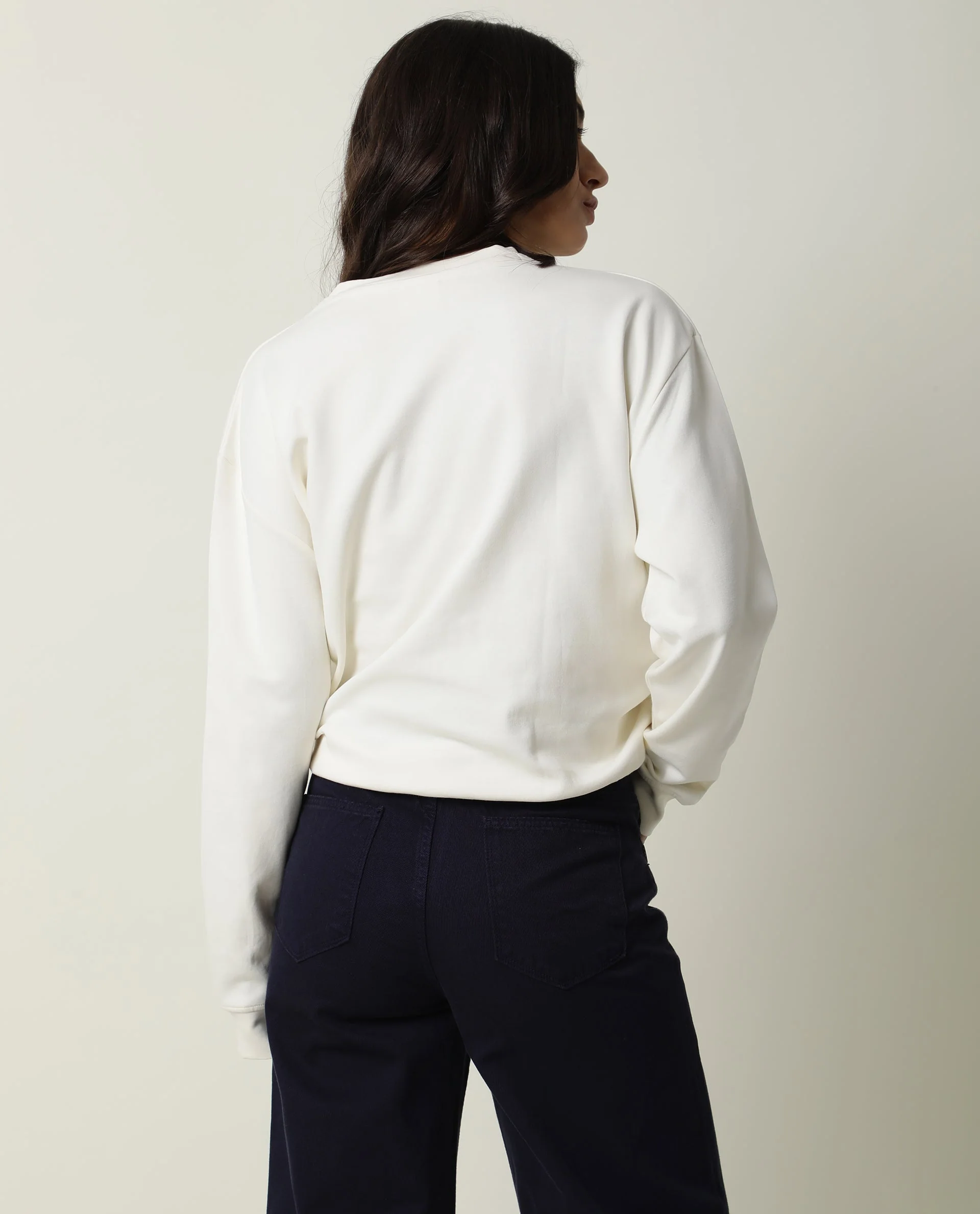Rareism Womens Goldy Off White Sweatshirt Crew Neck Full Sleeve Cotton Blend Fabric Relaxed Fit - Image 8