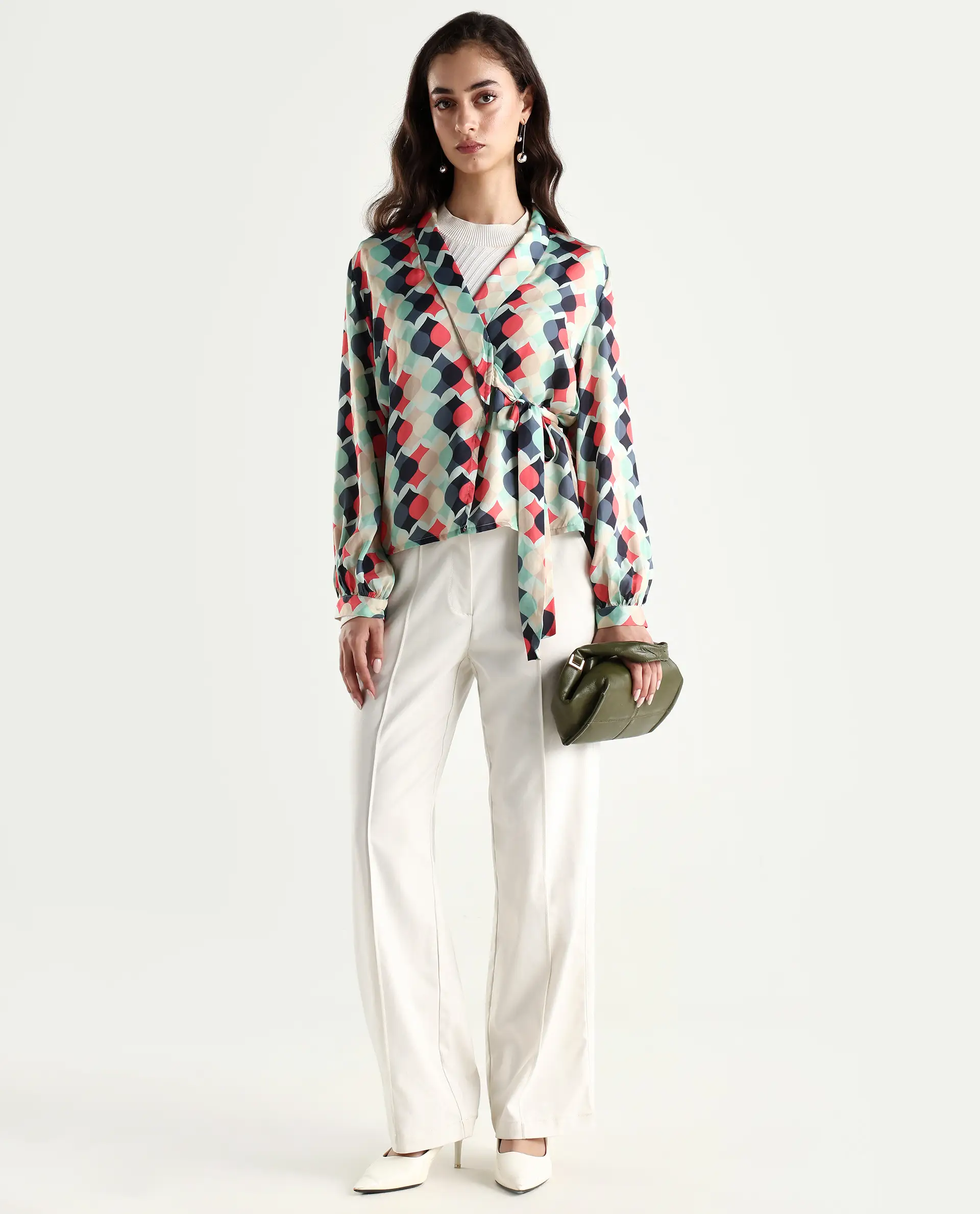 Rareism Women's Golf Multi Lapel Neck Geometric Print Knee Length Tailored Top - Image 2