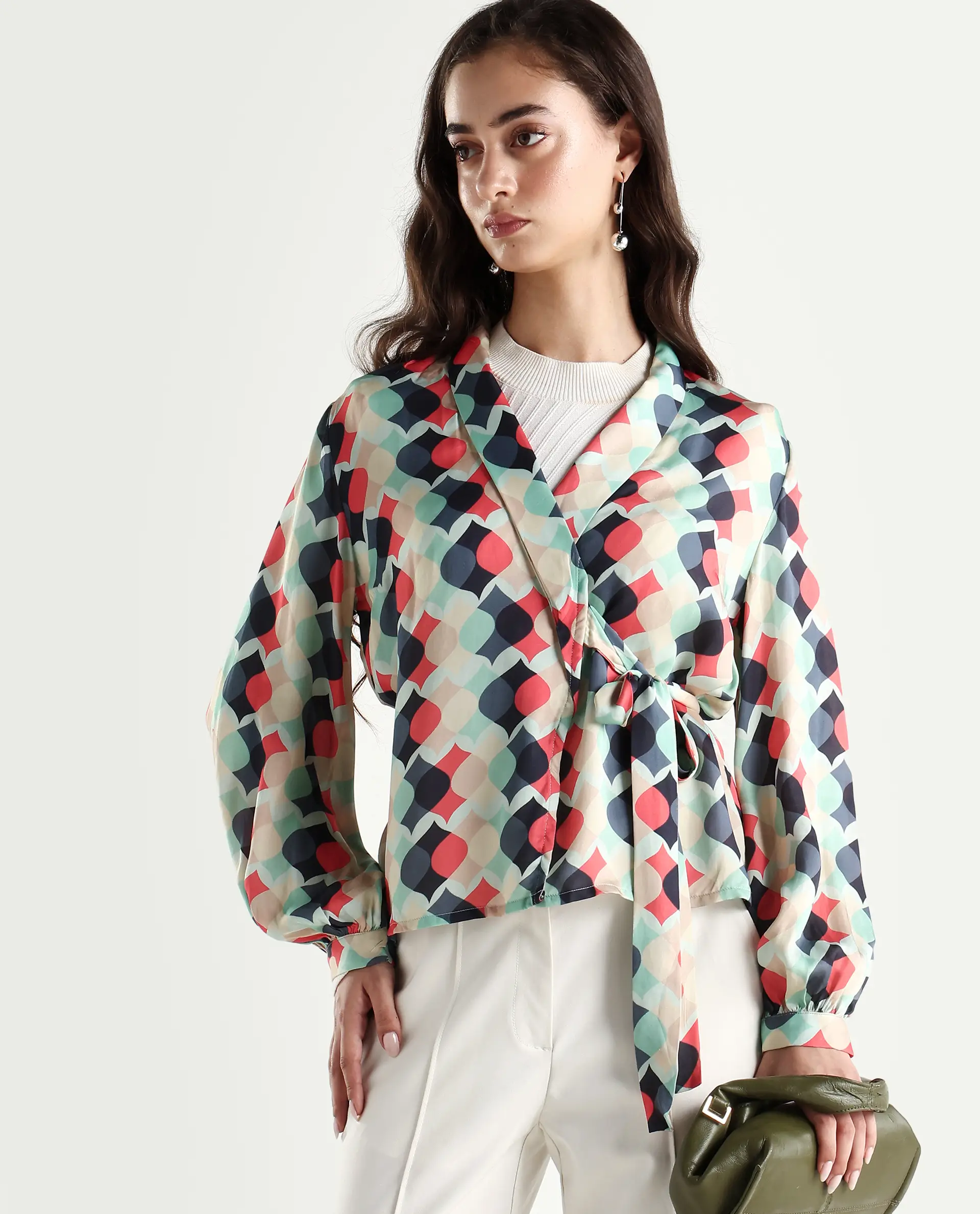Rareism Women's Golf Multi Lapel Neck Geometric Print Knee Length Tailored Top - Image 3