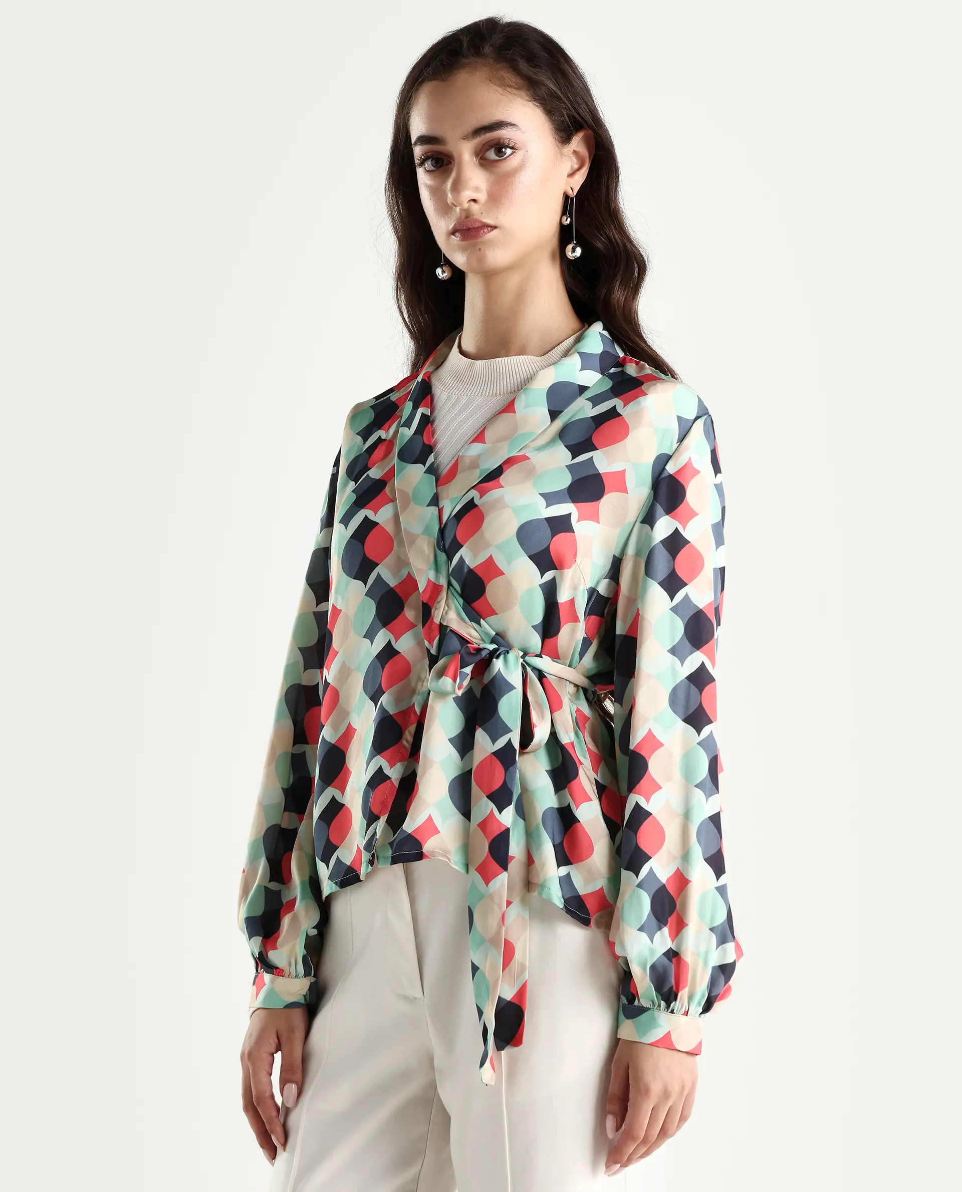 Rareism Women's Golf Multi Lapel Neck Geometric Print Knee Length Tailored Top - Image 5