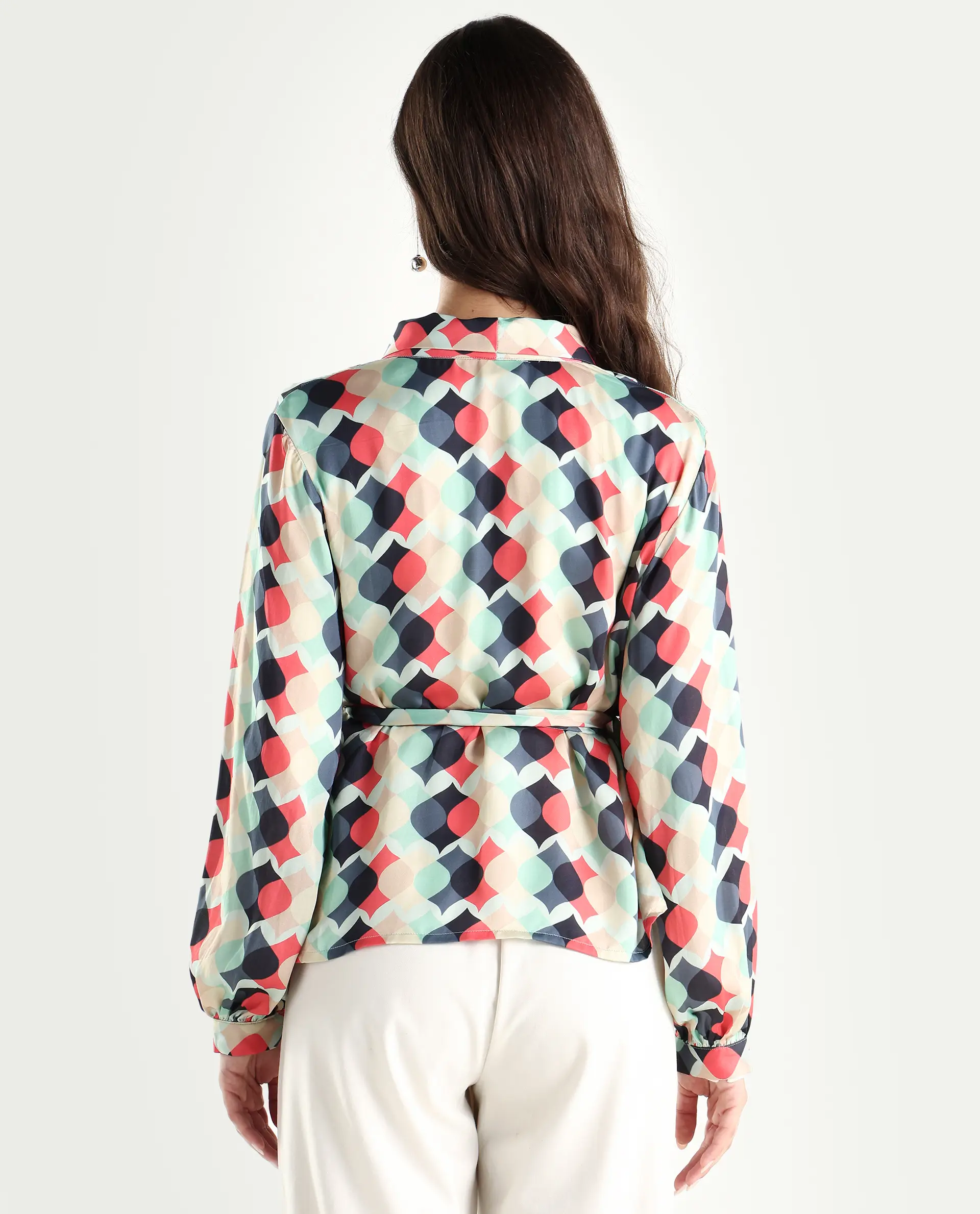 Rareism Women's Golf Multi Lapel Neck Geometric Print Knee Length Tailored Top - Image 7