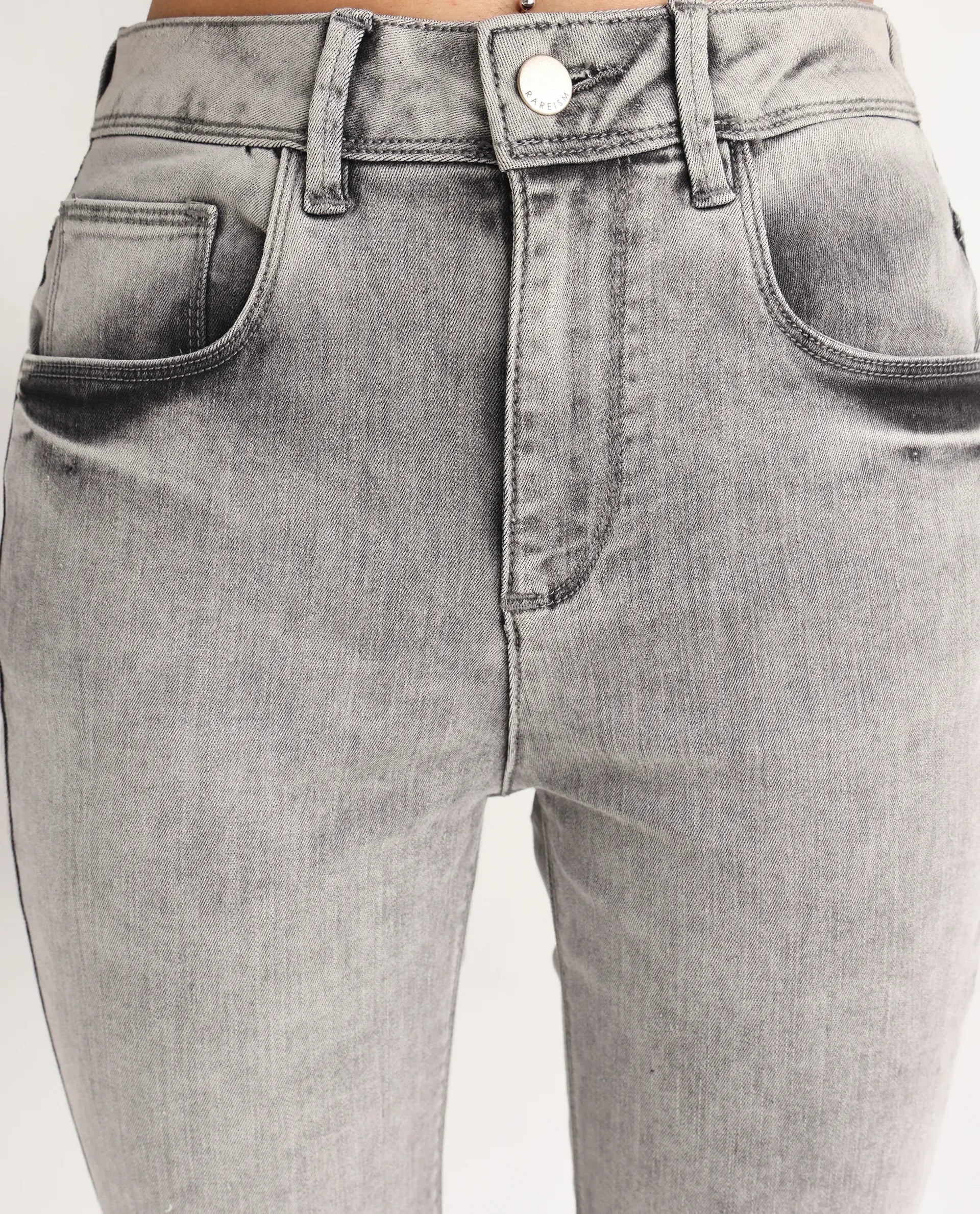 Rareism Women's Goliath Grey Cotton Blend Plain Ankle Length Slim Fit Jeans - Image 3