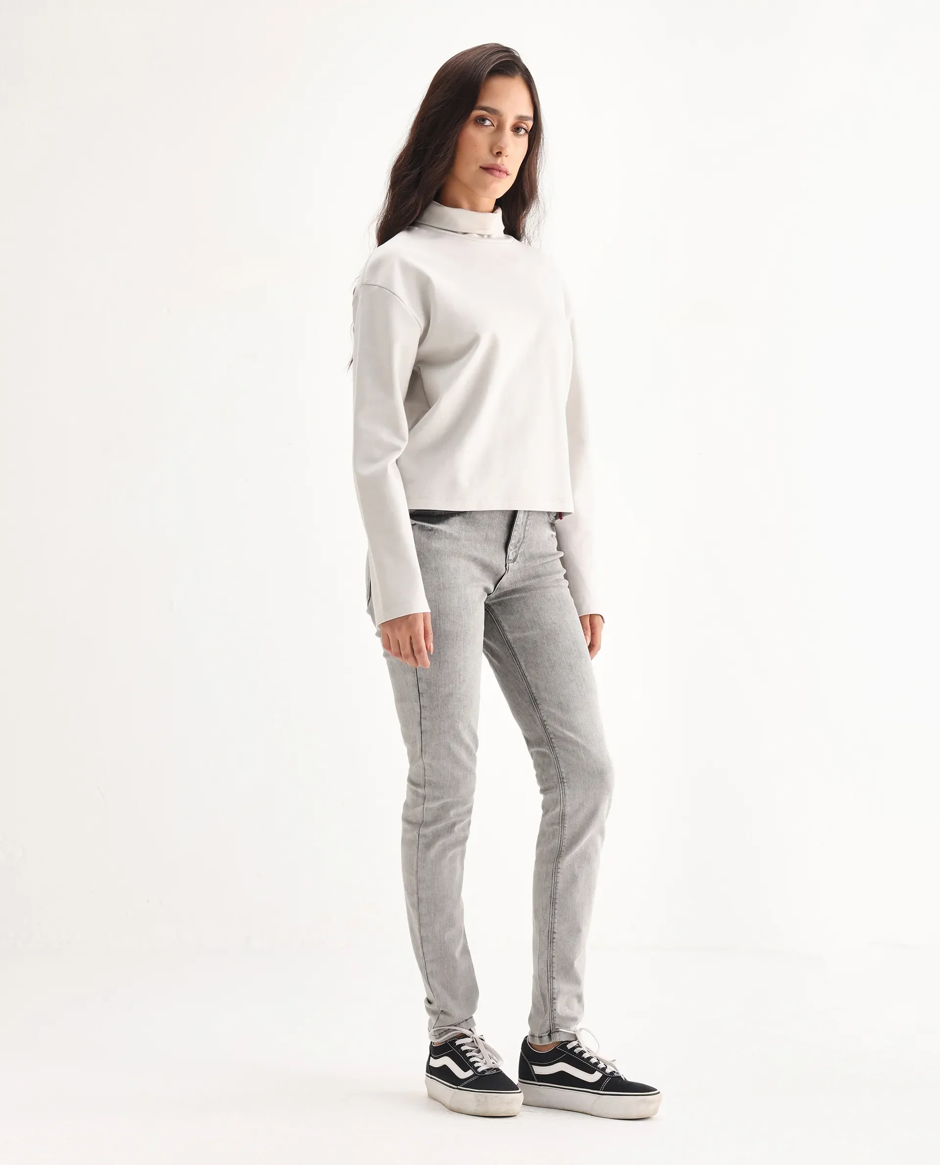 Rareism Women's Goliath Grey Cotton Blend Plain Ankle Length Slim Fit Jeans - Image 7