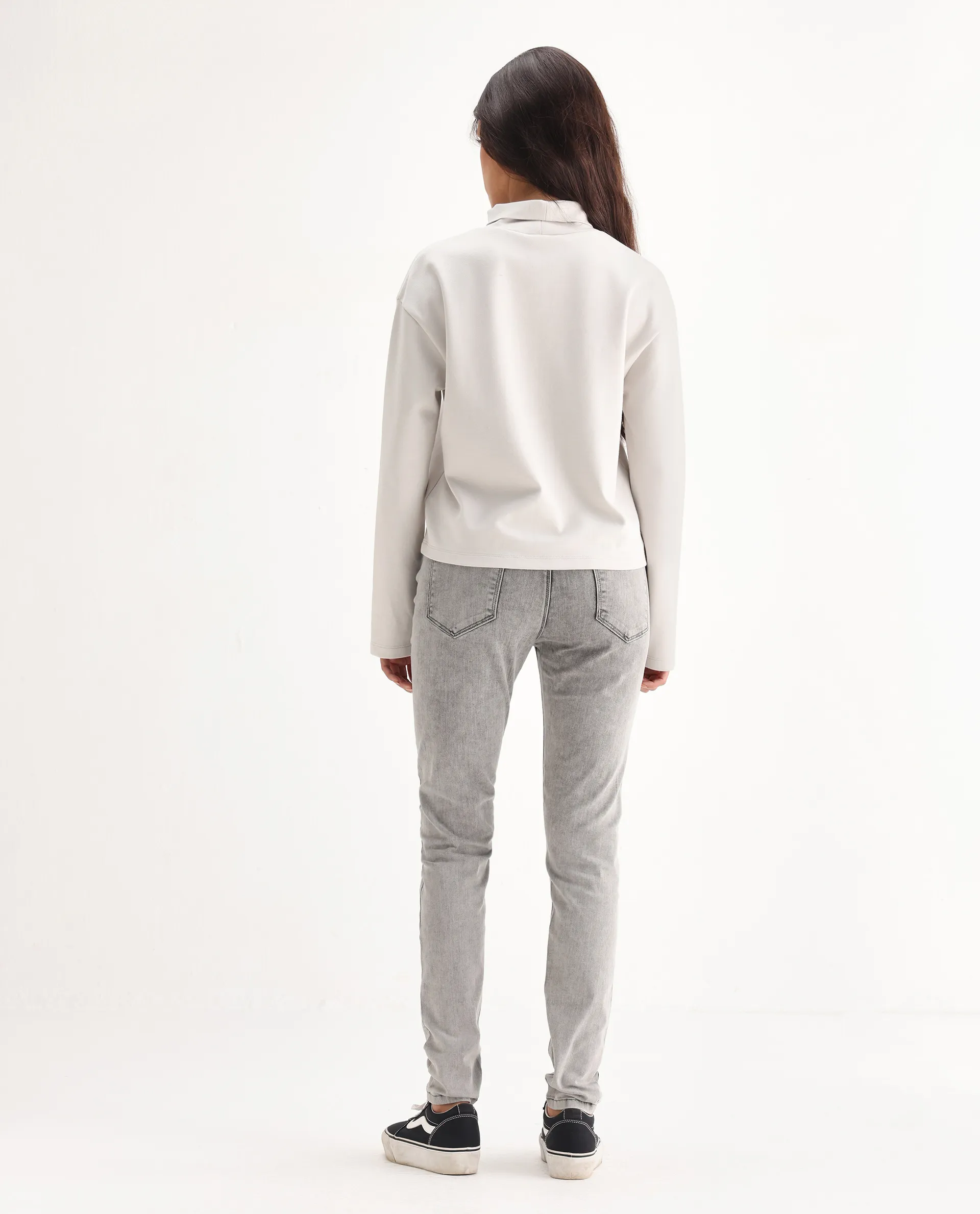 Rareism Women's Goliath Grey Cotton Blend Plain Ankle Length Slim Fit Jeans - Image 9