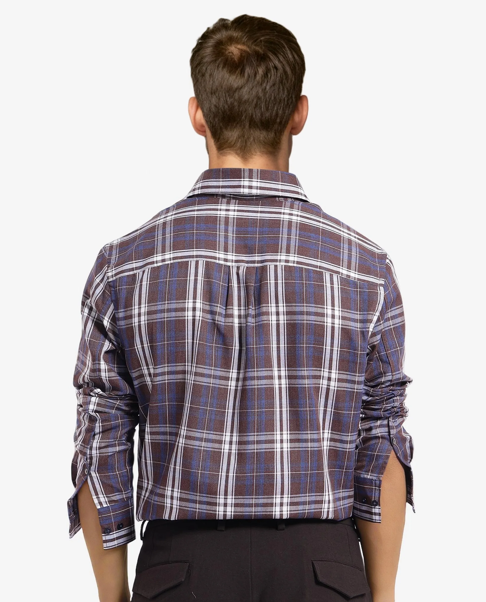 Rare Rabbit Men's Golk Brown Cotton Checked Print Regular Fit Full Sleeve Collared Shirt - Image 4