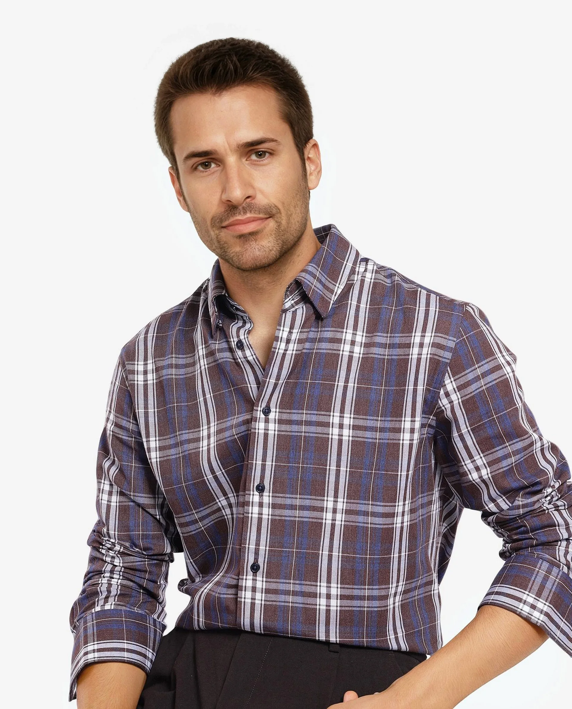 Rare Rabbit Men's Golk Brown Cotton Checked Print Regular Fit Full Sleeve Collared Shirt - Image 8