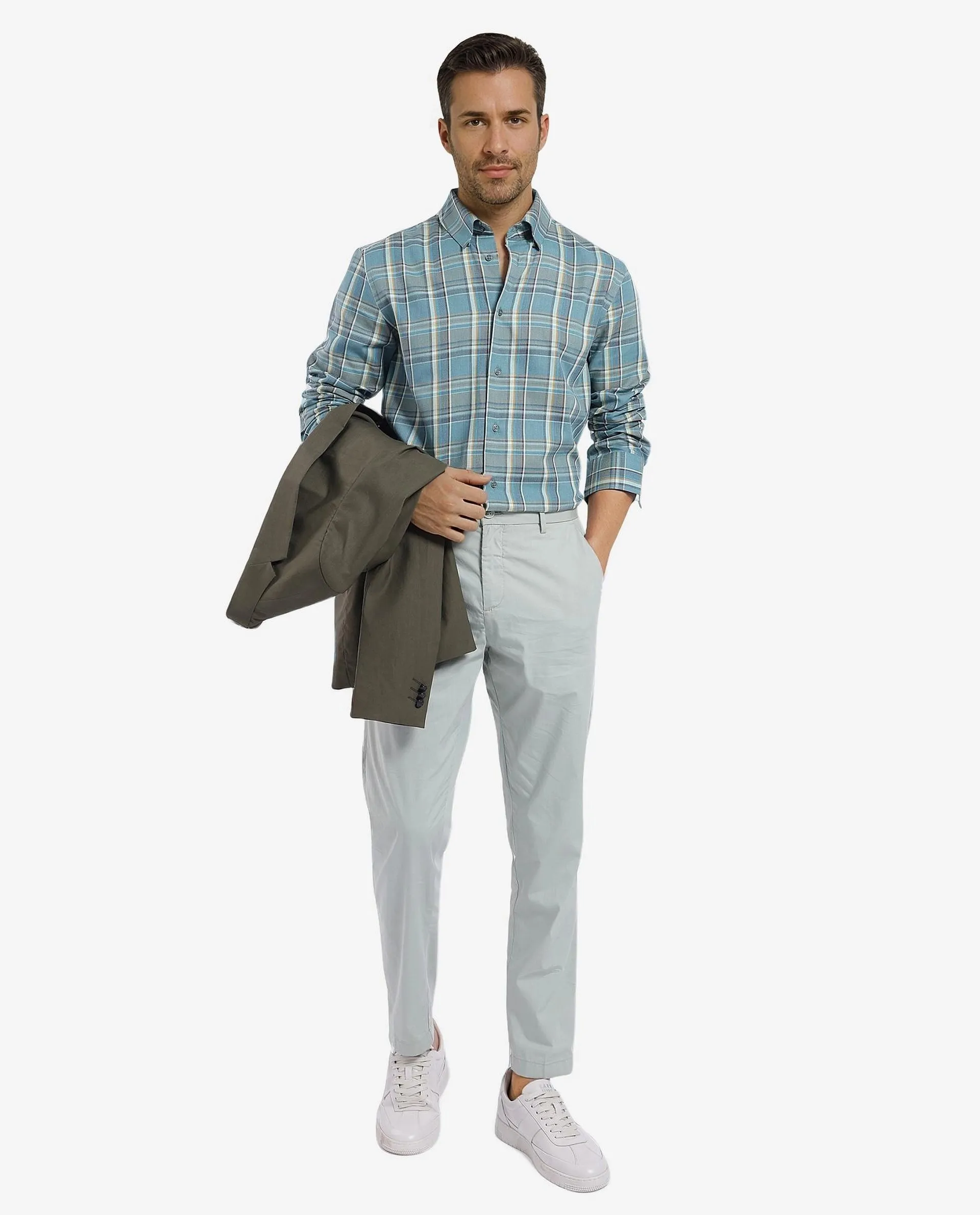 Rare Rabbit Men's Golk Turq Cotton Checked Print Regular Fit Full Sleeve Collared Shirt - Image 10