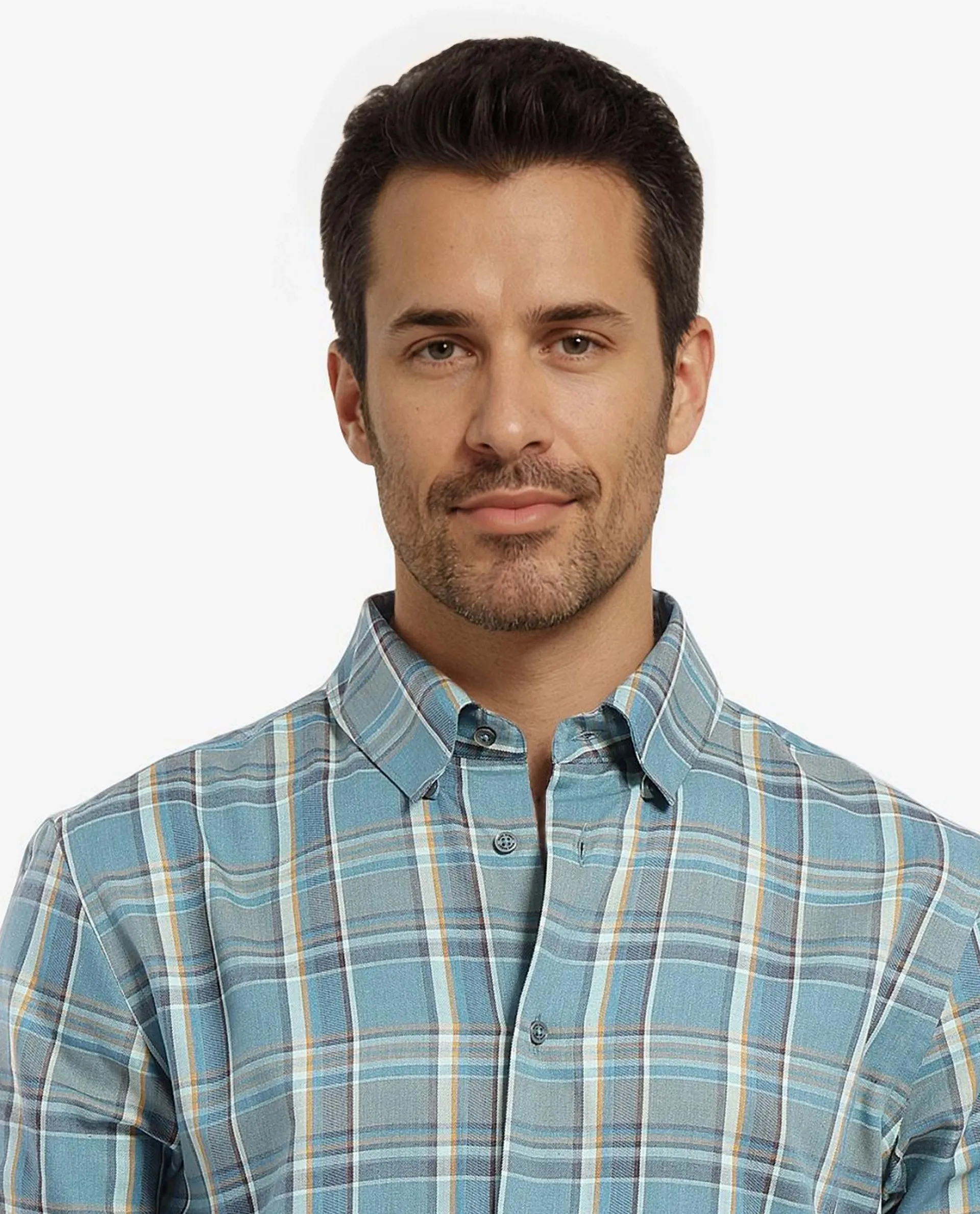 Rare Rabbit Men's Golk Turq Cotton Checked Print Regular Fit Full Sleeve Collared Shirt - Image 8