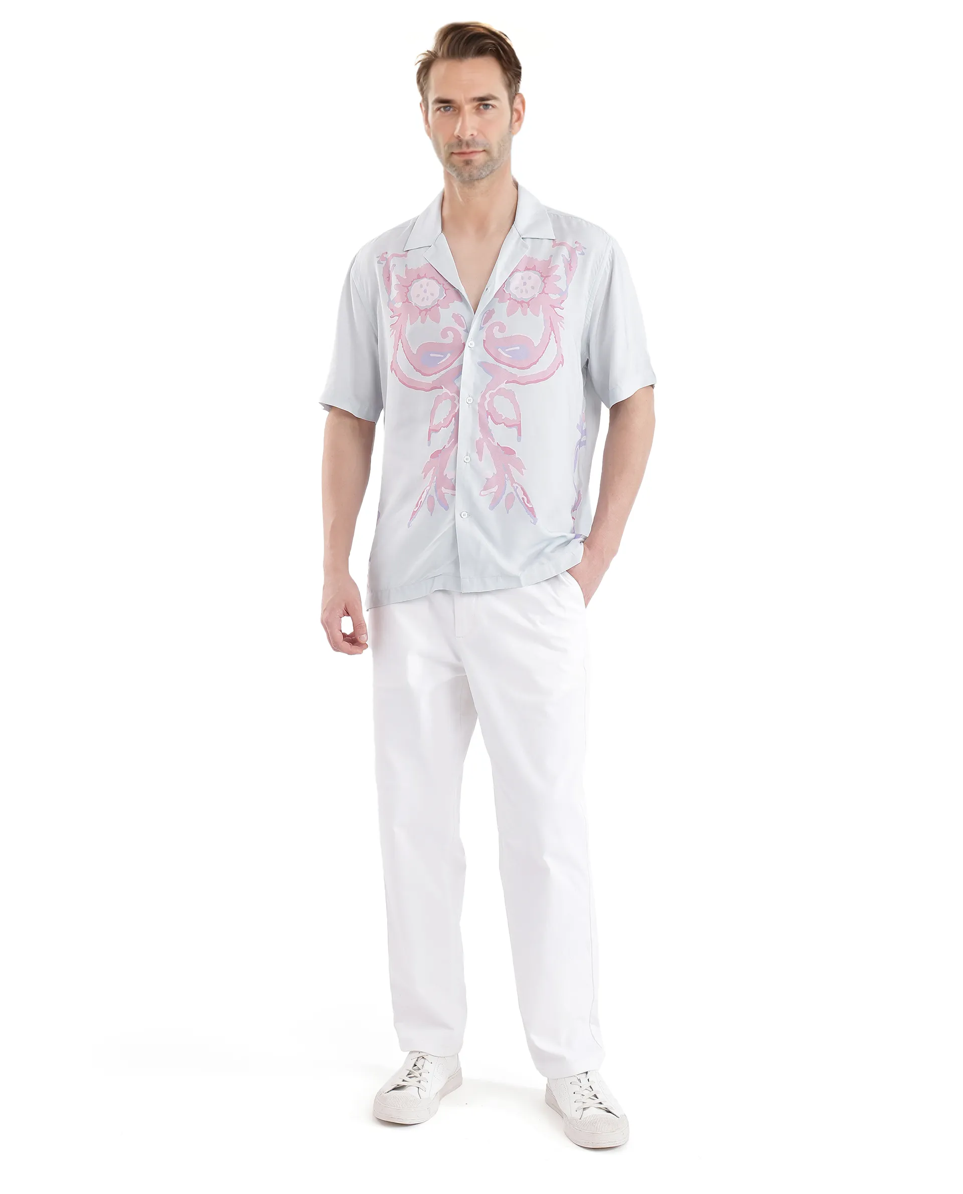 Rare Rabbit Men's Gome Light Blue Cotton Printed Boxy Fit Half Sleeve Cuban Collar Shirt - Image 2