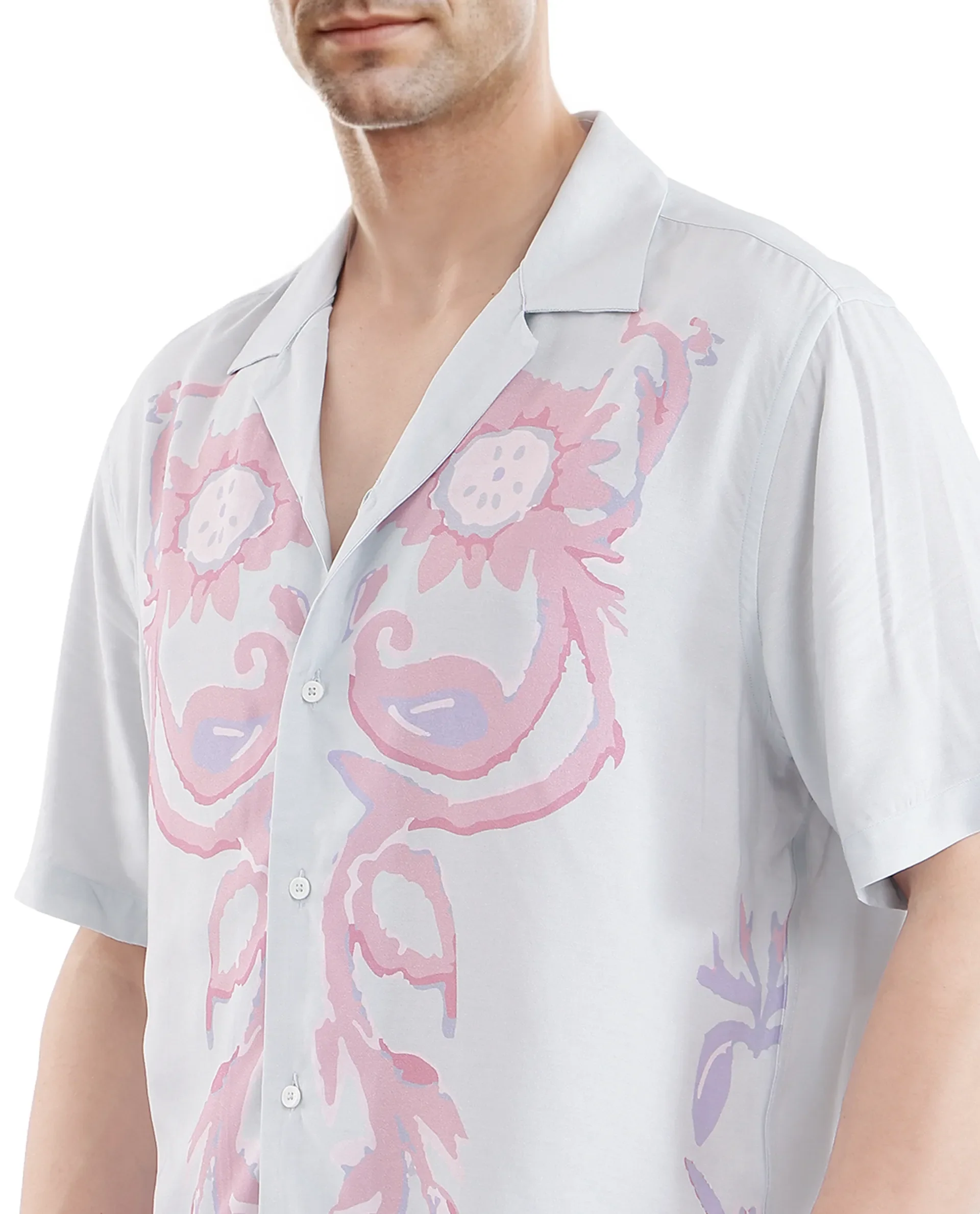 Rare Rabbit Men's Gome Light Blue Cotton Printed Boxy Fit Half Sleeve Cuban Collar Shirt - Image 3