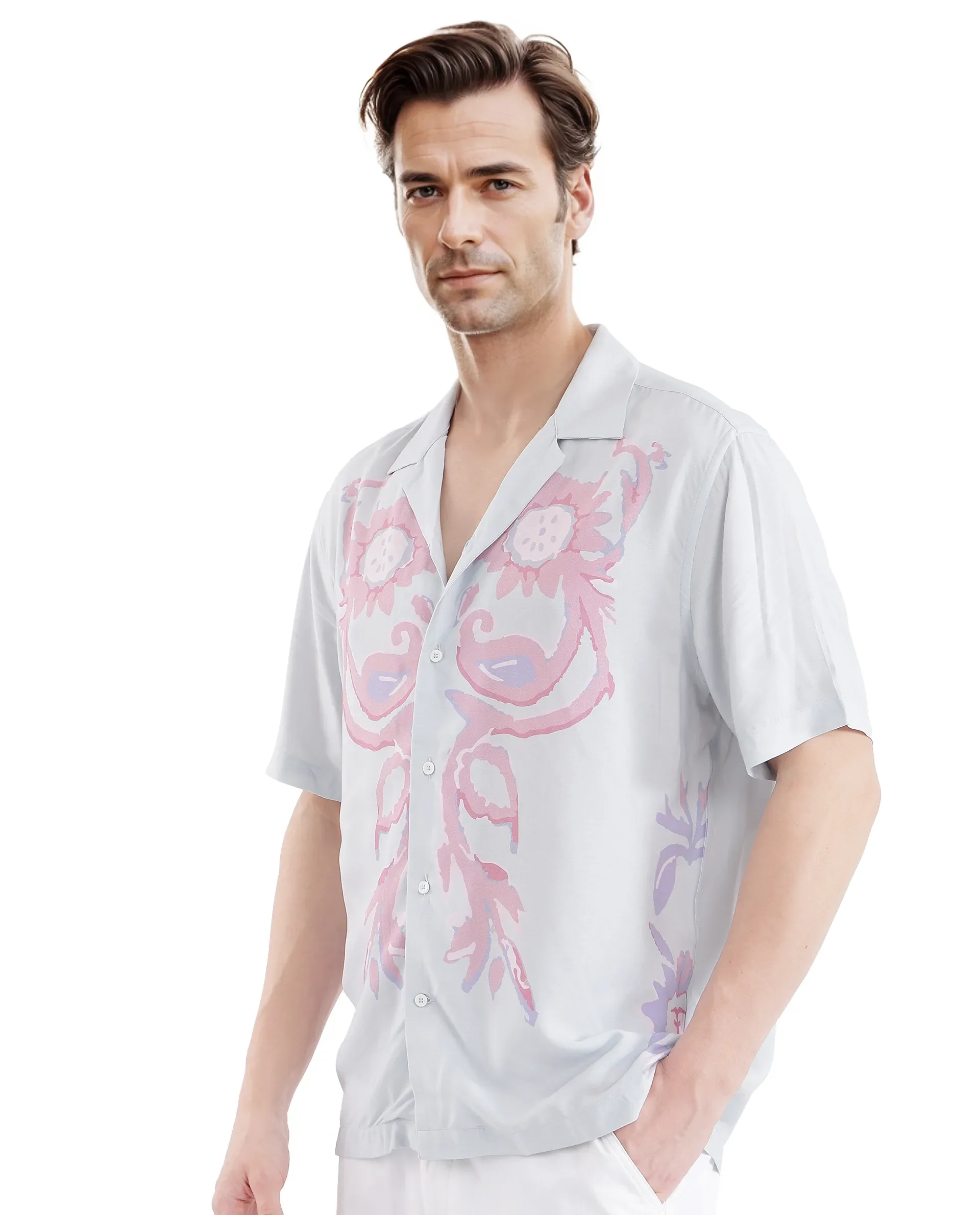 Rare Rabbit Men's Gome Light Blue Cotton Printed Boxy Fit Half Sleeve Cuban Collar Shirt - Image 5