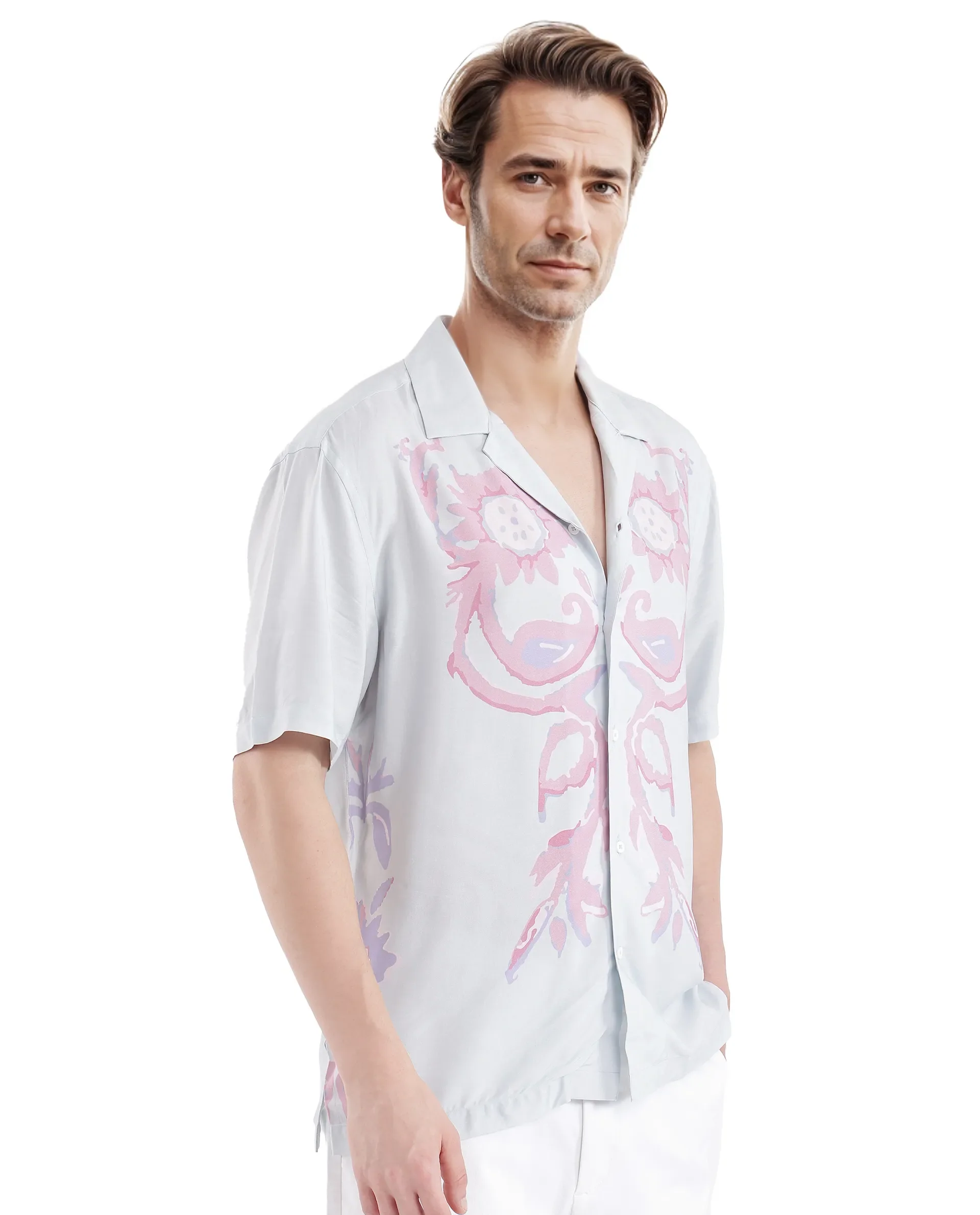 Rare Rabbit Men's Gome Light Blue Cotton Printed Boxy Fit Half Sleeve Cuban Collar Shirt - Image 6