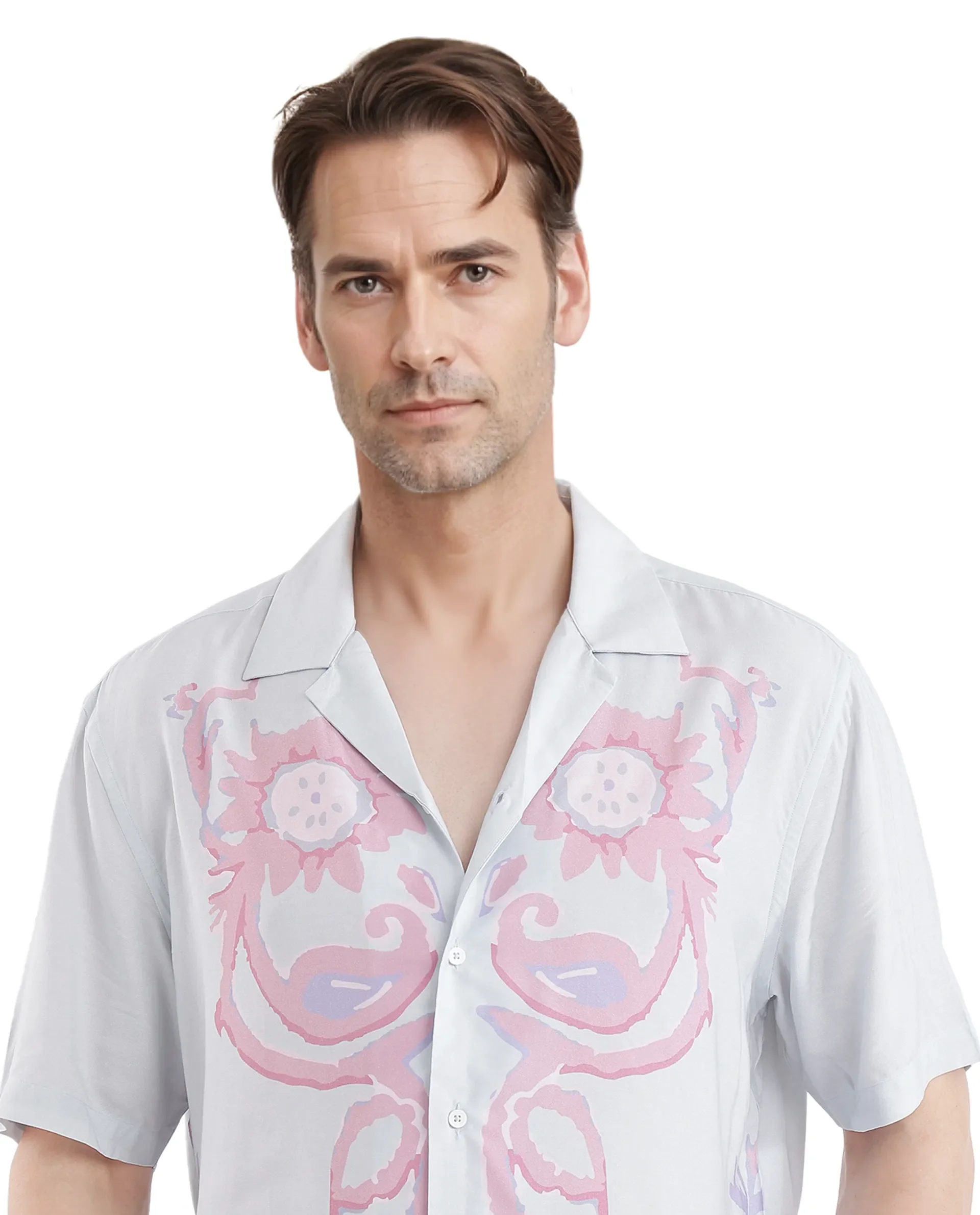 Rare Rabbit Men's Gome Light Blue Cotton Printed Boxy Fit Half Sleeve Cuban Collar Shirt - Image 7
