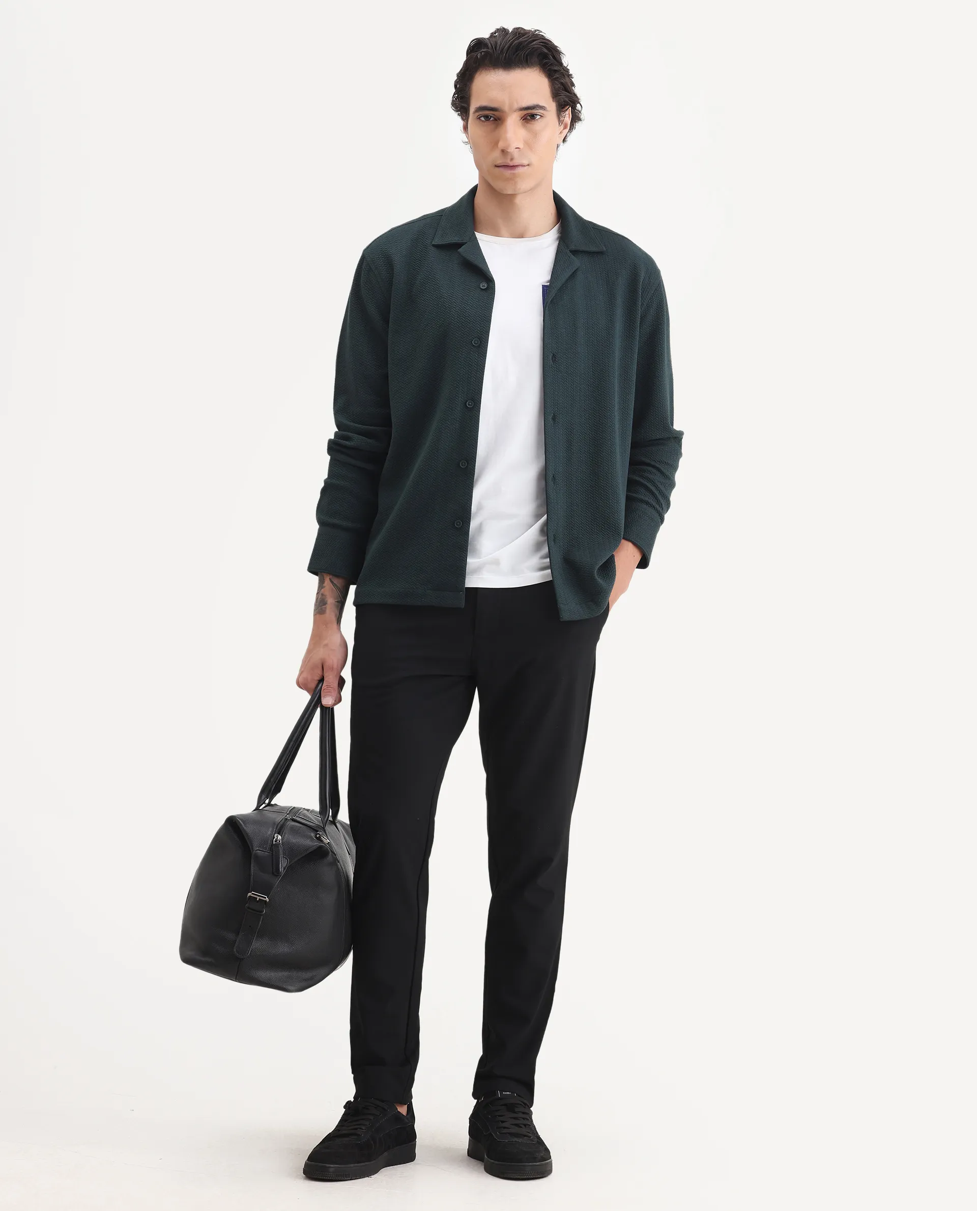 Rare Rabbit Men's Gomi Dark Green Cotton Blend Fabric Full Sleeve Regular Fit Textured Shirt - Image 2