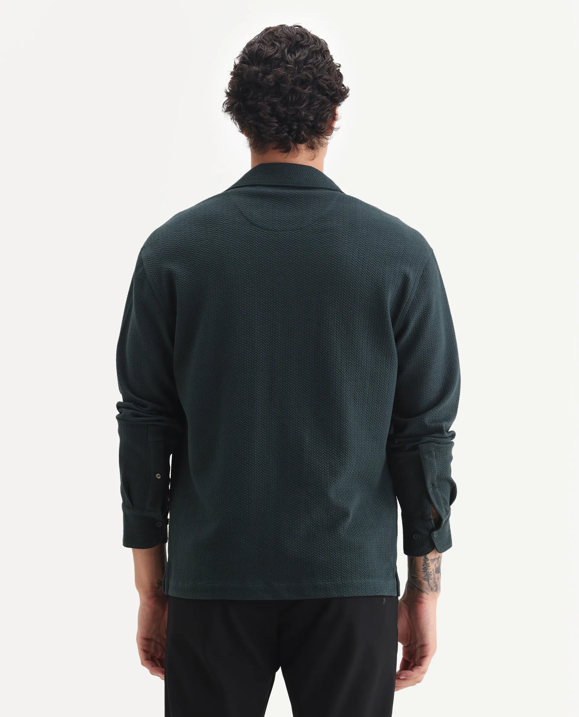 Rare Rabbit Men's Gomi Dark Green Cotton Blend Fabric Full Sleeve Regular Fit Textured Shirt - Image 7