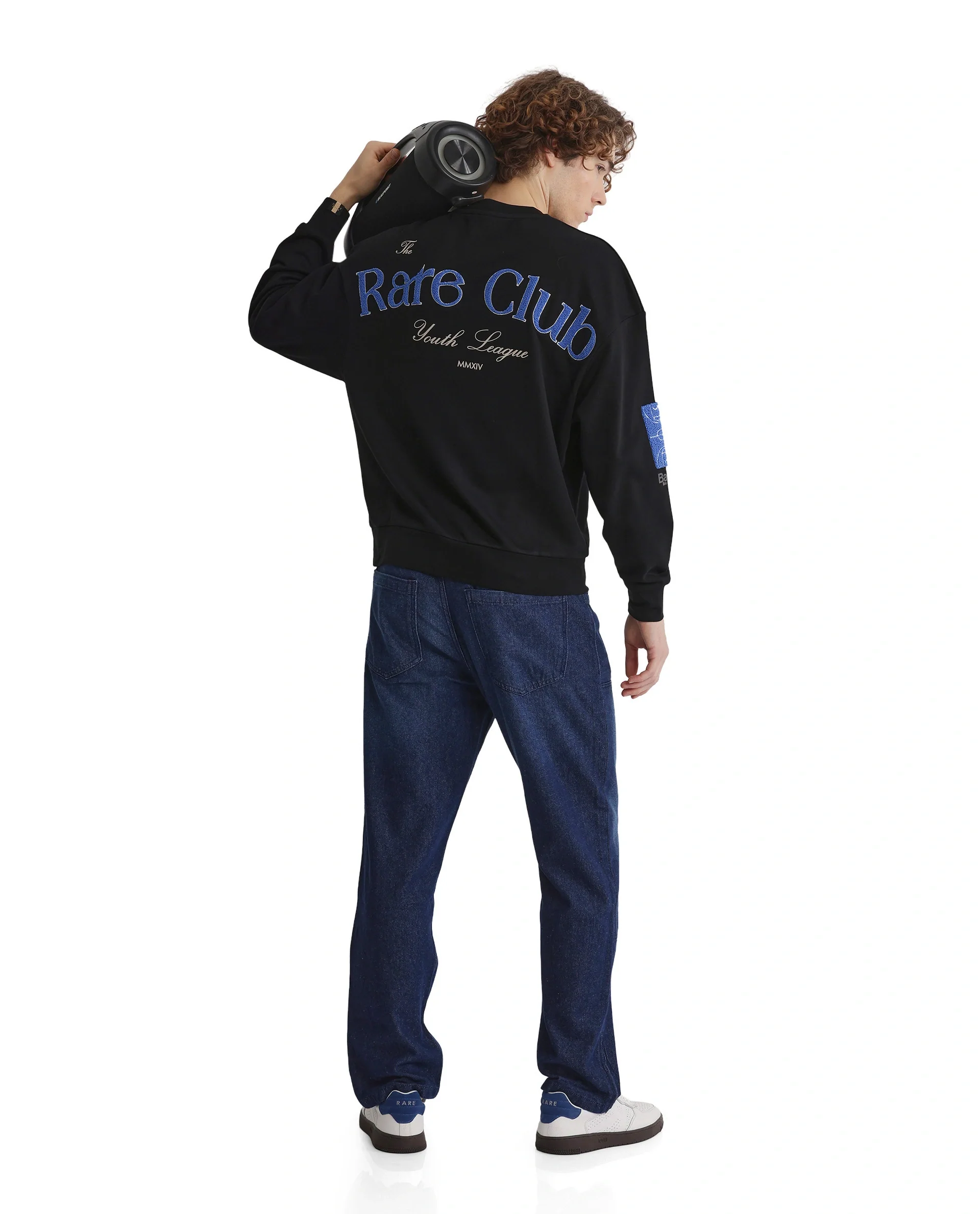 Rare Rabbit Men's Gordes Black Printed Oversized Fit Full Sleeve Crew Neck Sweatshirt - Image 10