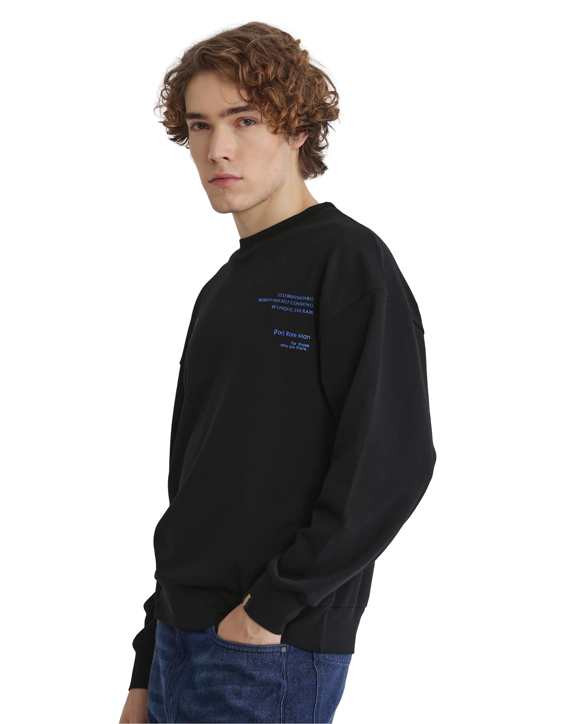Rare Rabbit Men's Gordes Black Printed Oversized Fit Full Sleeve Crew Neck Sweatshirt - Image 4