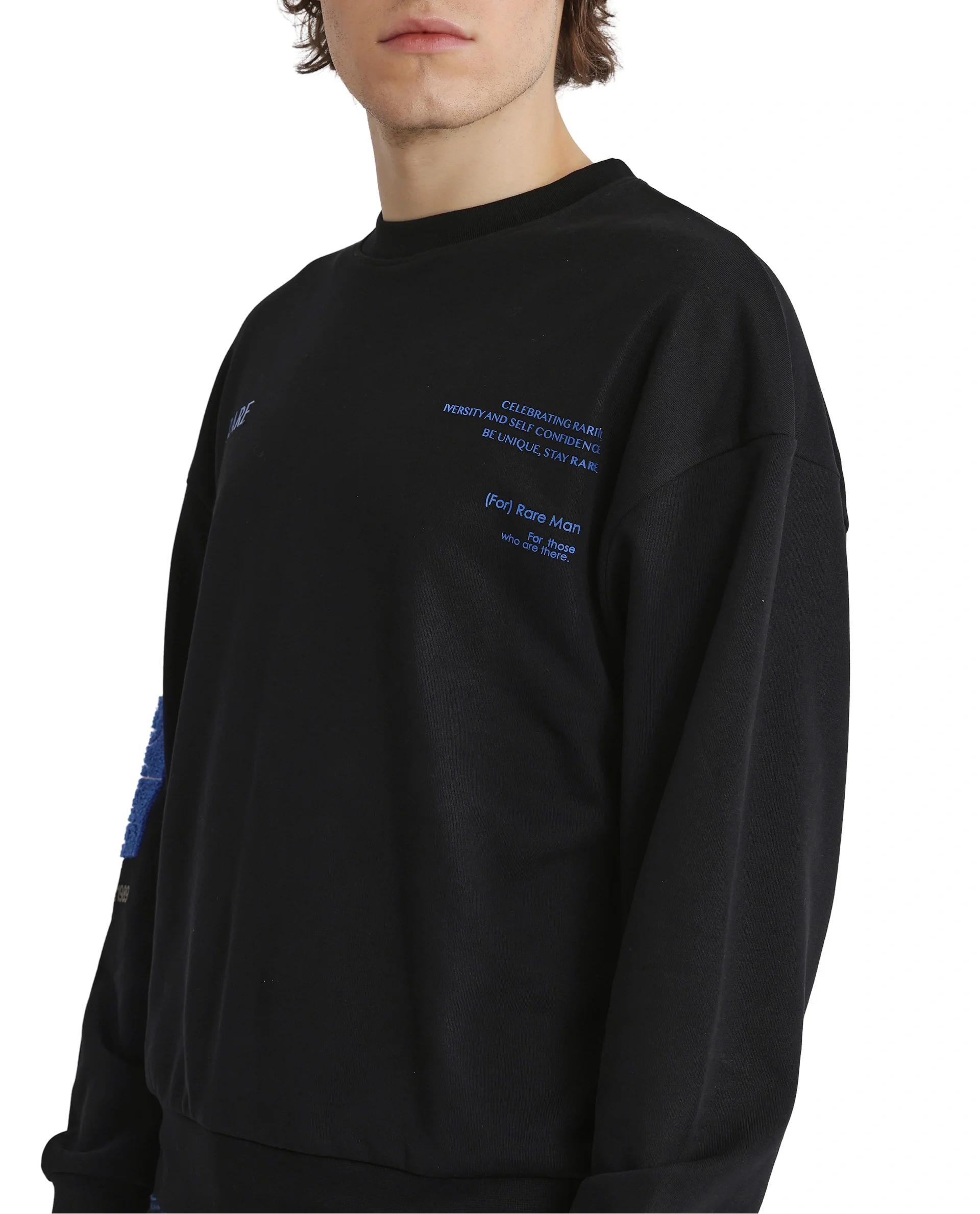 Rare Rabbit Men's Gordes Black Printed Oversized Fit Full Sleeve Crew Neck Sweatshirt - Image 7