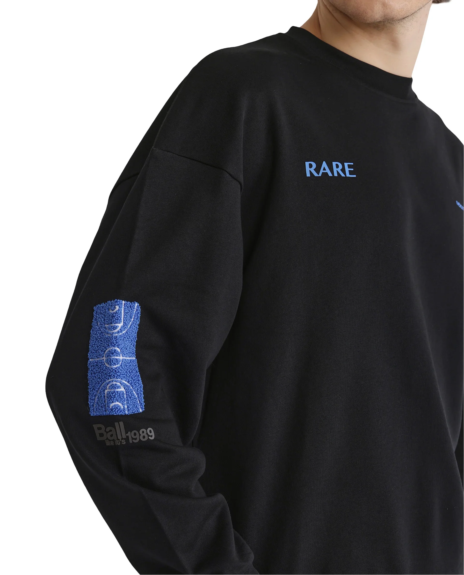 Rare Rabbit Men's Gordes Black Printed Oversized Fit Full Sleeve Crew Neck Sweatshirt - Image 8