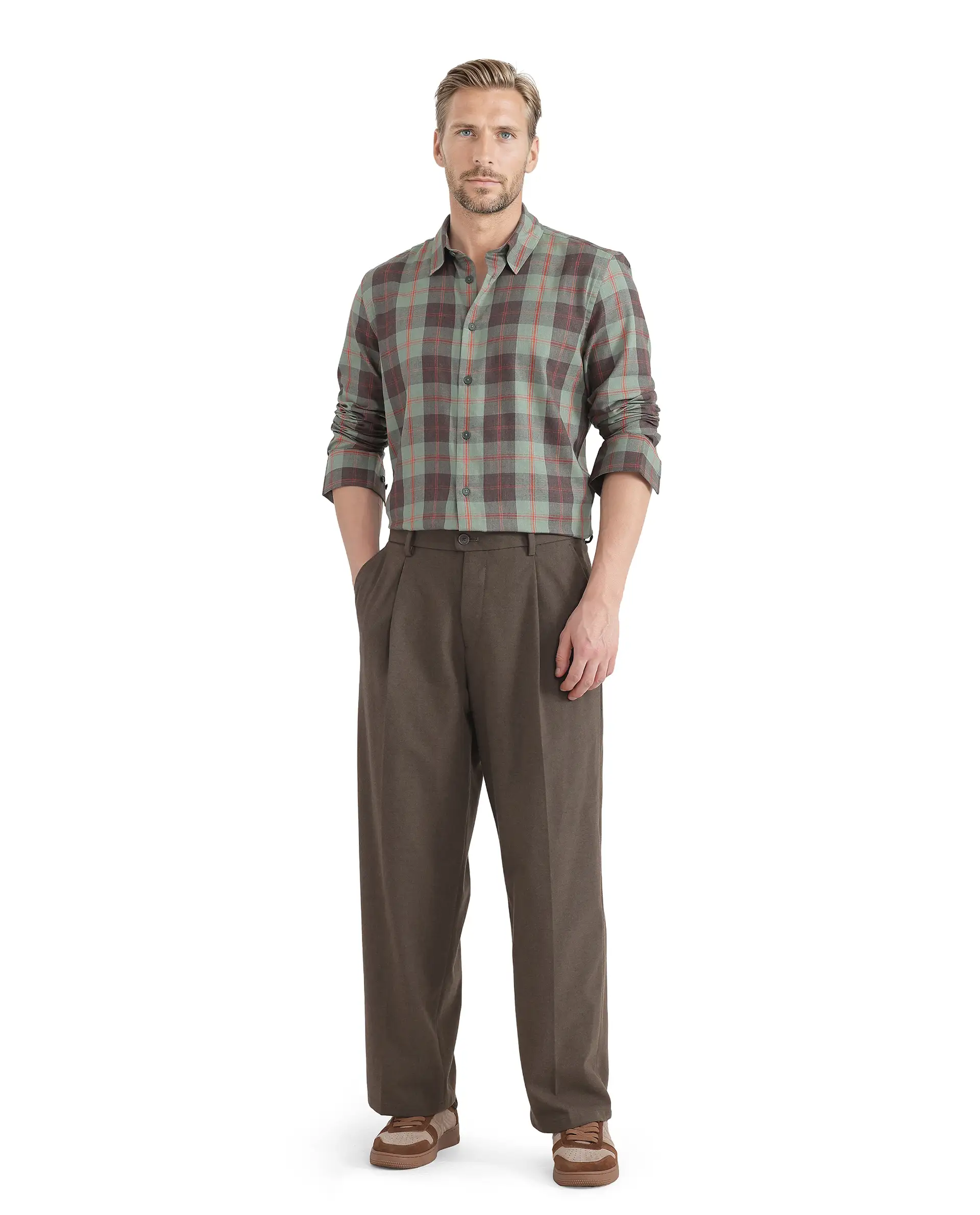 Rare Rabbit Men's Gory Dark Olive Cotton Checked Print Regular Fit Full Sleeve Collared Shirt - Image 2