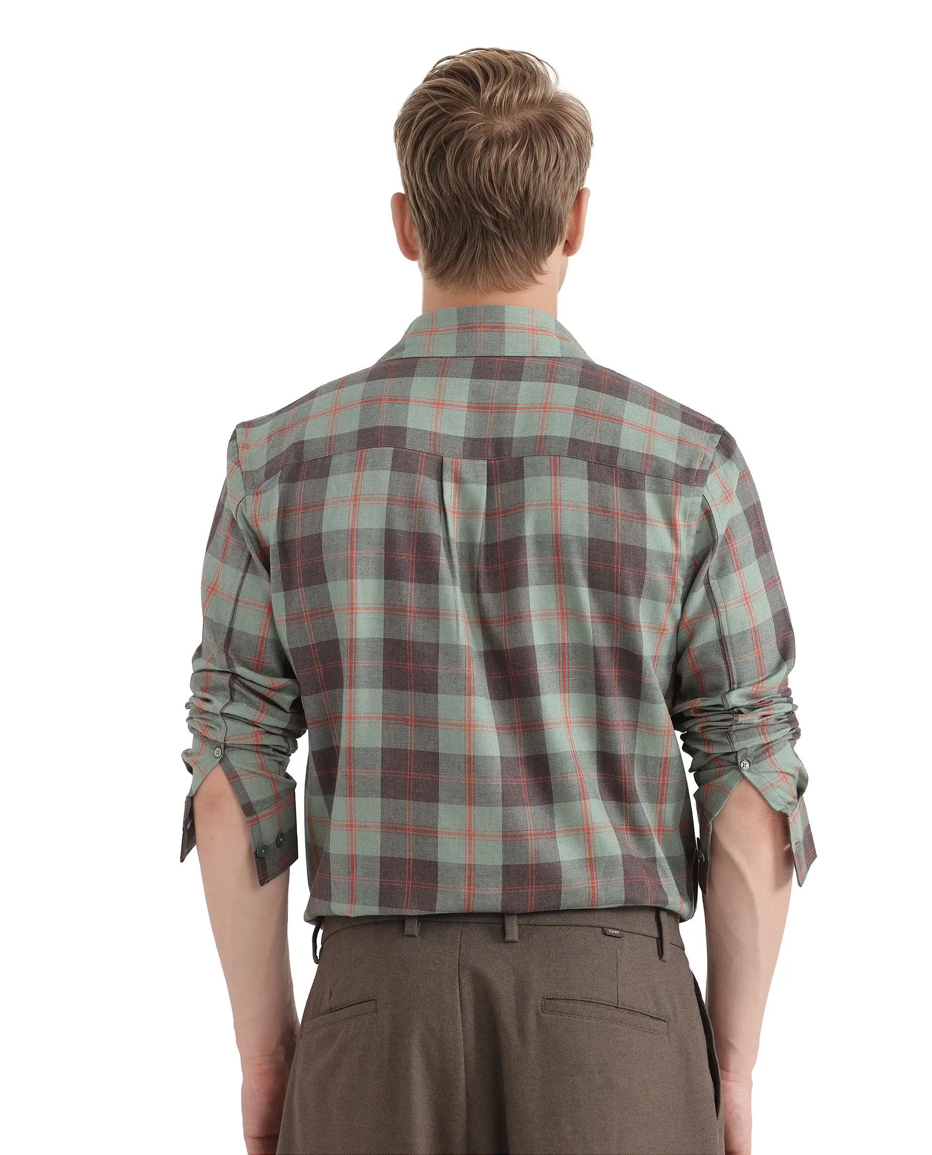 Rare Rabbit Men's Gory Dark Olive Cotton Checked Print Regular Fit Full Sleeve Collared Shirt - Image 4